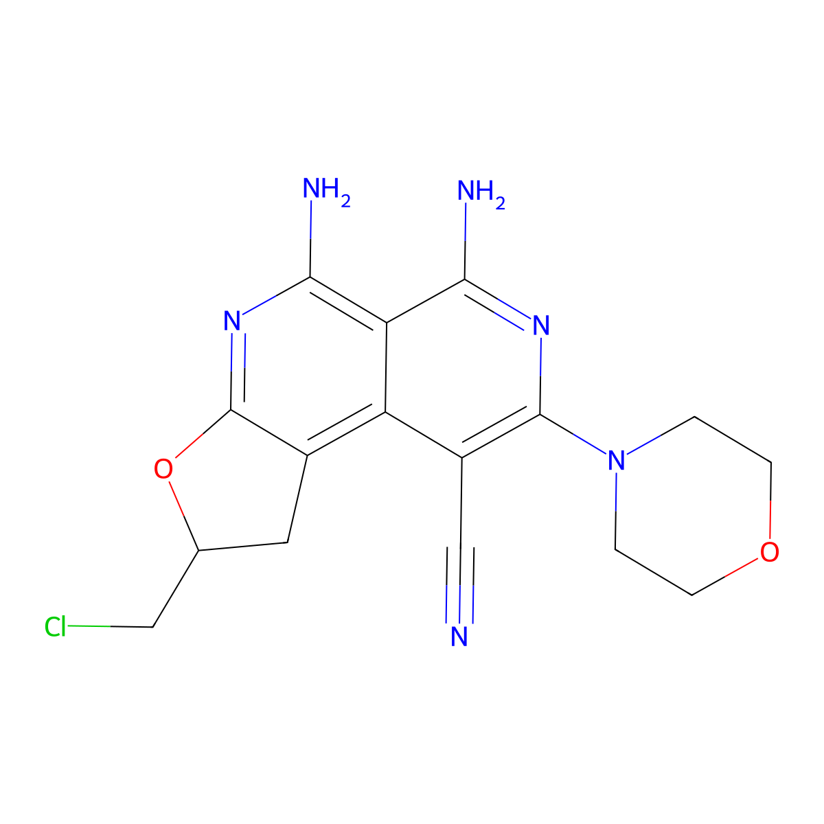5,6-Diamino-2-(chloromethyl)-8-morpholino-1,2-dihydrofuro[2,3-c][2,7]naphthyridine-9-carbonitrile molecular structure, CAS 744230-48-6