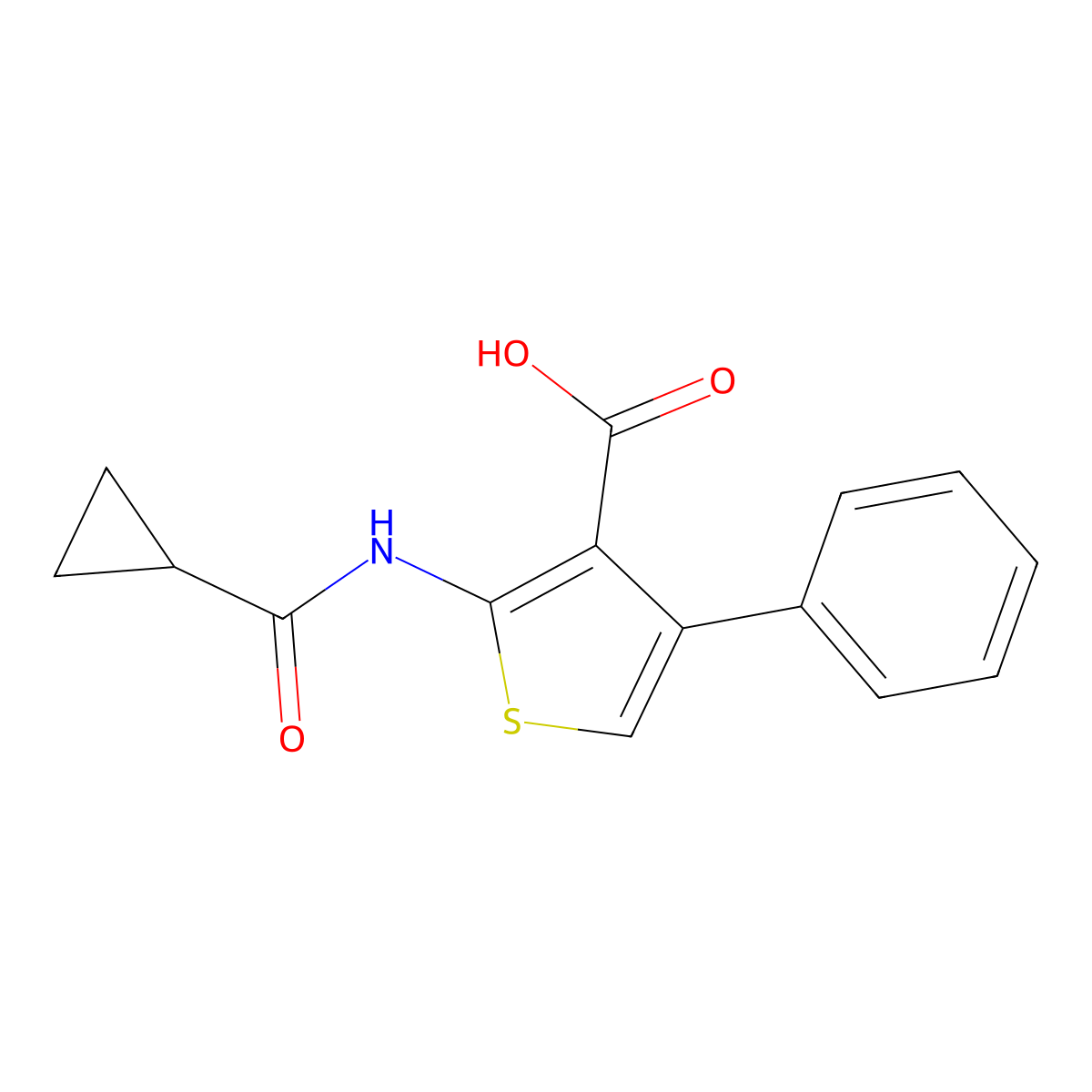 2-Cyclopropaneamido-4-phenylthiophene-3-carboxylic acid molecular structure, CAS 744230-61-3