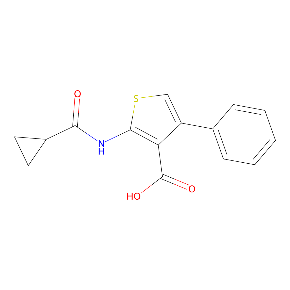 2-Cyclopropaneamido-4-phenylthiophene-3-carboxylic acid molecular structure, CAS 744230-61-3