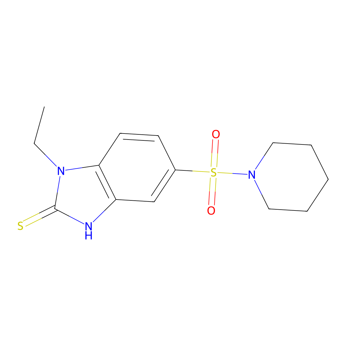 1-ethyl-5-(piperidine-1-sulfonyl)-1H-1,3-benzodiazole-2-thiol molecular structure, CAS 744242-76-0
