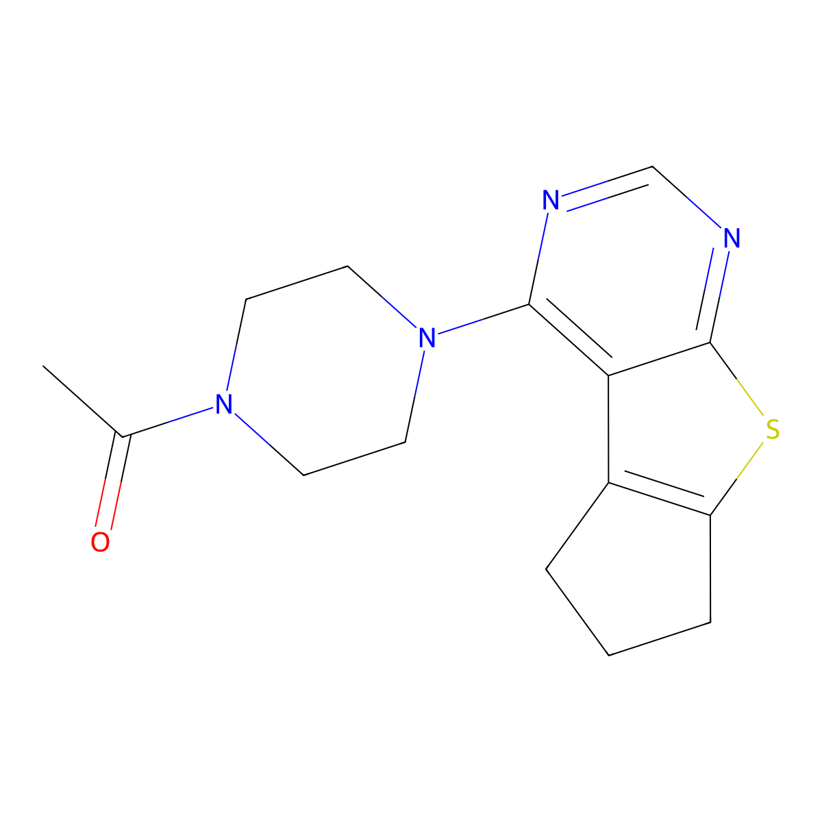 1-(4-(6,7-dihydro-5H-cyclopenta[4,5]thieno[2,3-d]pyrimidin-4-yl)piperazin-1-yl)ethanone molecular structure, CAS 744260-85-3