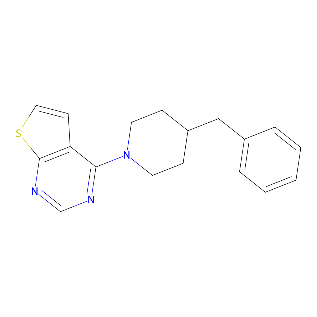 4-Benzyl-1-(thieno(2,3-d)pyrimidin-4-yl)piperidine molecular structure, CAS 744270-00-6