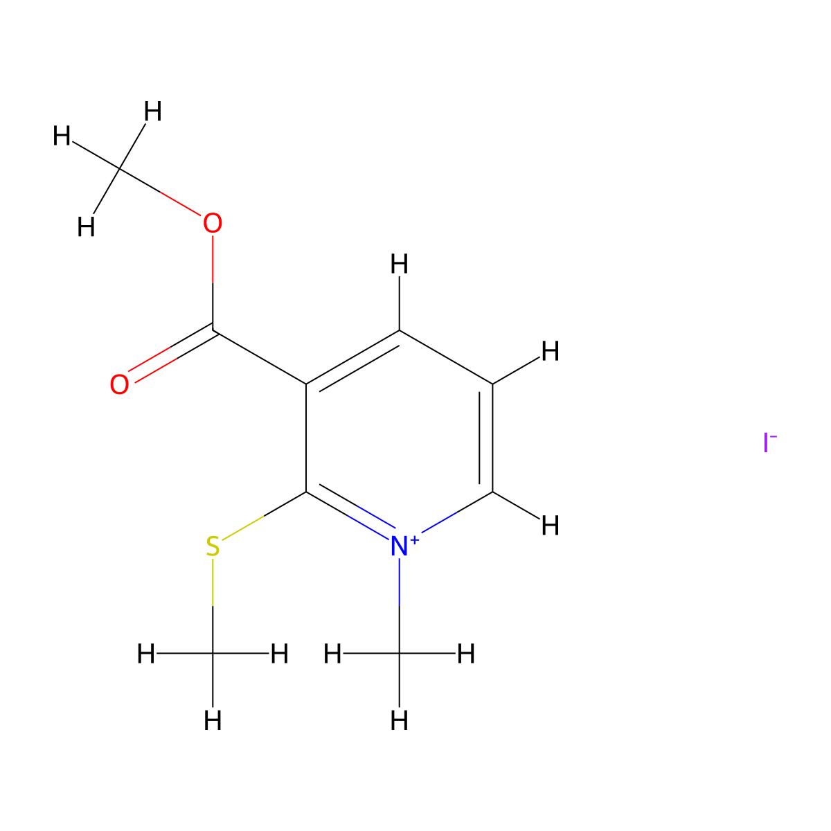 Pyridinium, 3-(methoxycarbonyl)-1-methyl-2-(methylthio)-, iodide molecular structure, CAS 74450-88-7