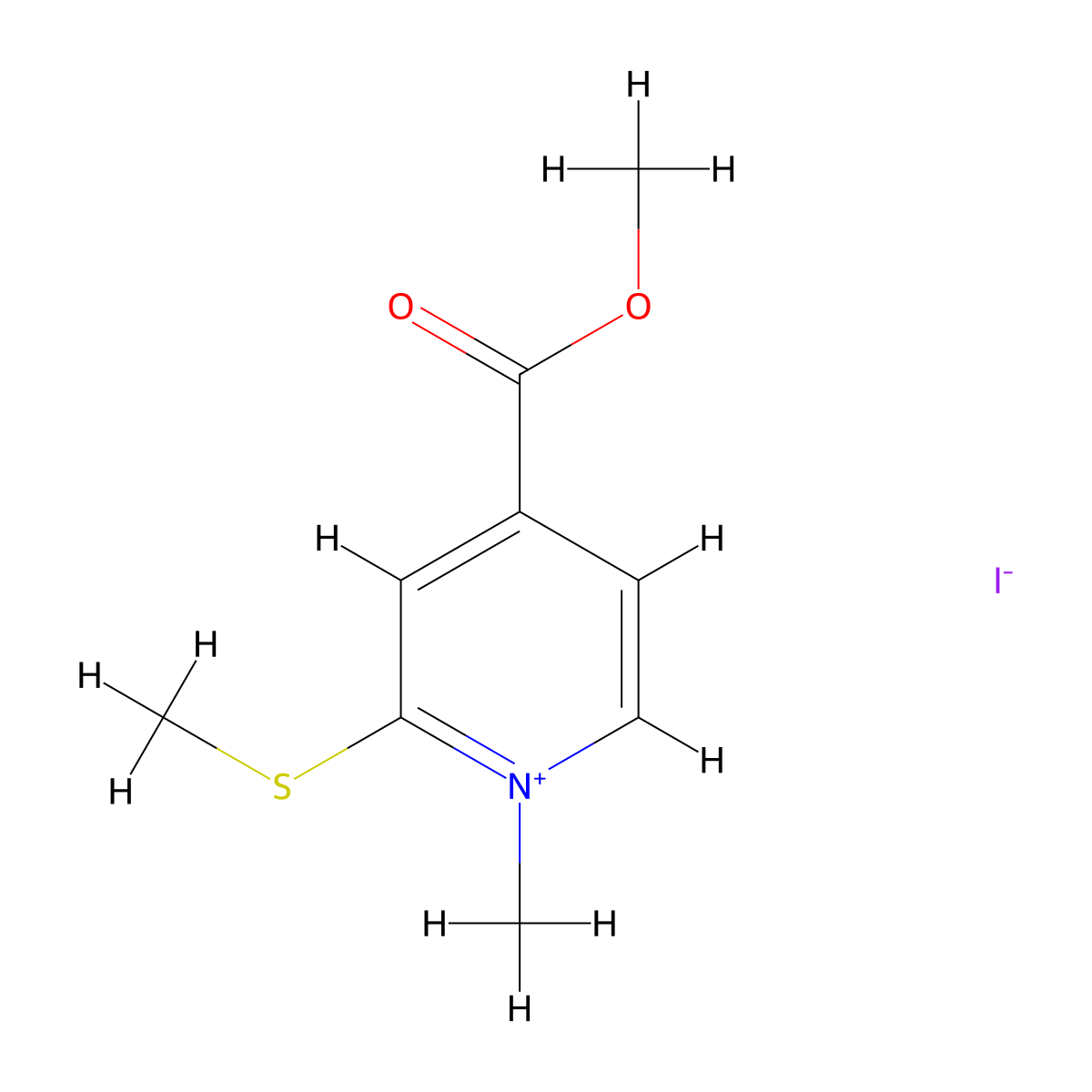 4-(Methoxycarbonyl)-1-methyl-2-(methylsulfanyl)pyridin-1-ium iodide molecular structure, CAS 74450-89-8