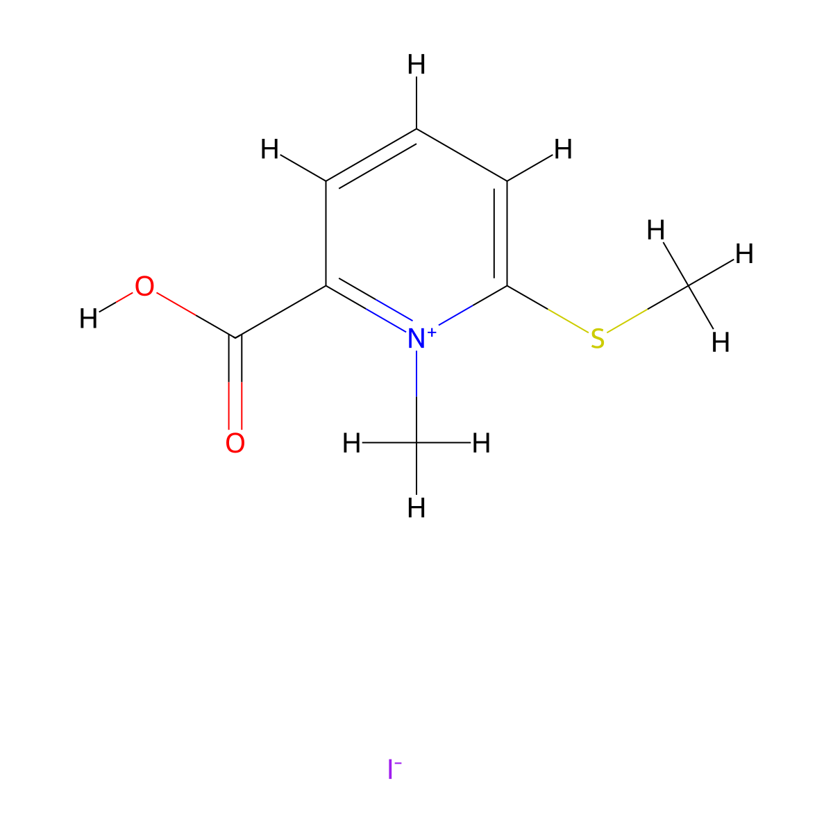 2-Carboxy-1-methyl-6-(methylsulfanyl)pyridin-1-ium iodide molecular structure, CAS 74451-13-1