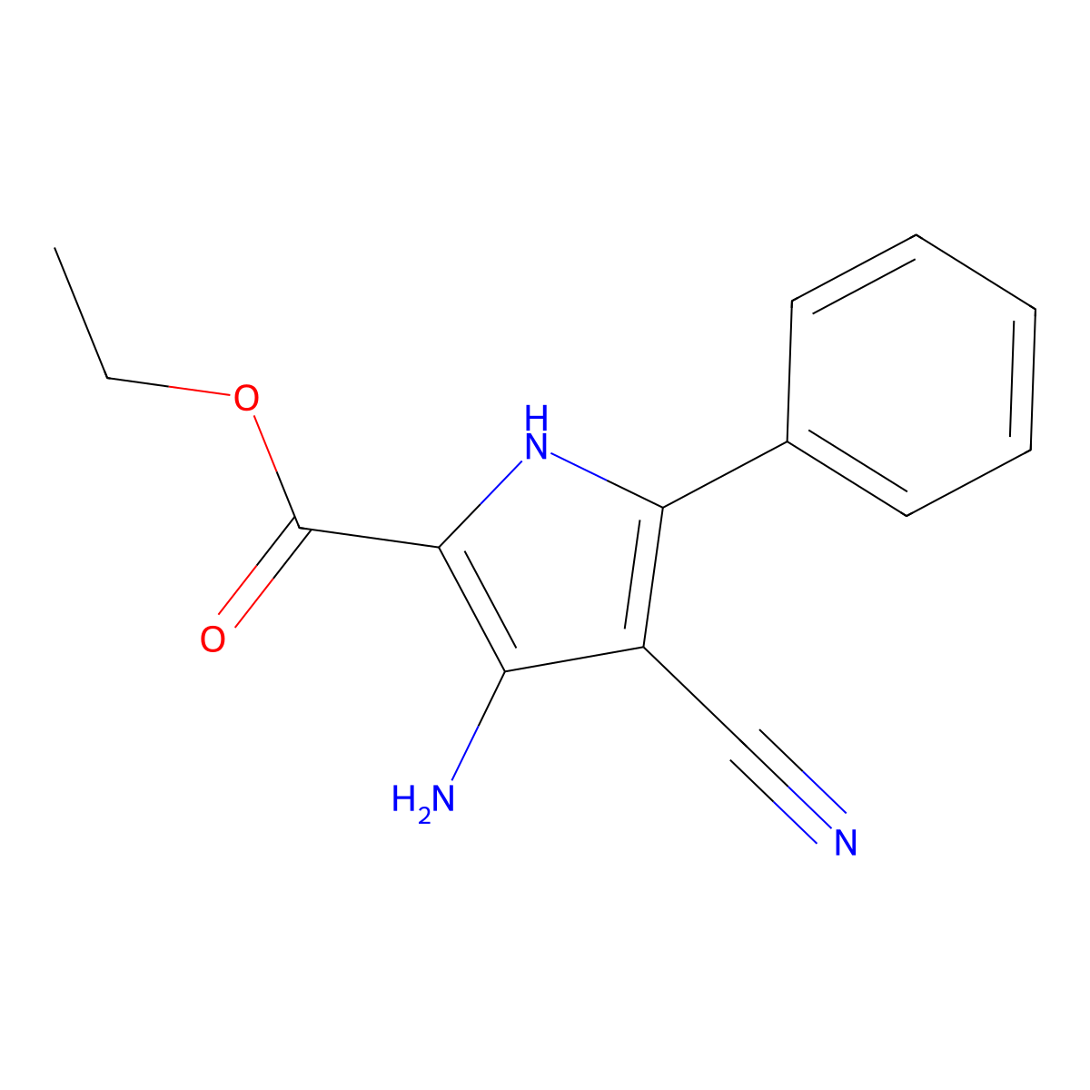 Ethyl 3-amino-4-cyano-5-phenyl-1H-pyrrole-2-carboxylate molecular structure, CAS 74455-26-8