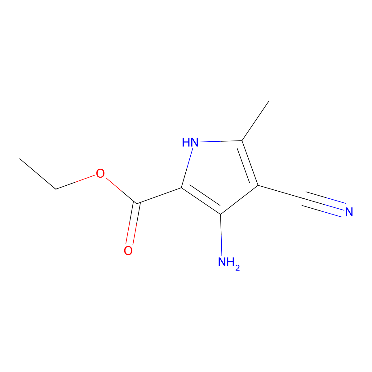 Ethyl 3-amino-4-cyano-5-methyl-1H-pyrrole-2-carboxylate molecular structure, CAS 74455-30-4