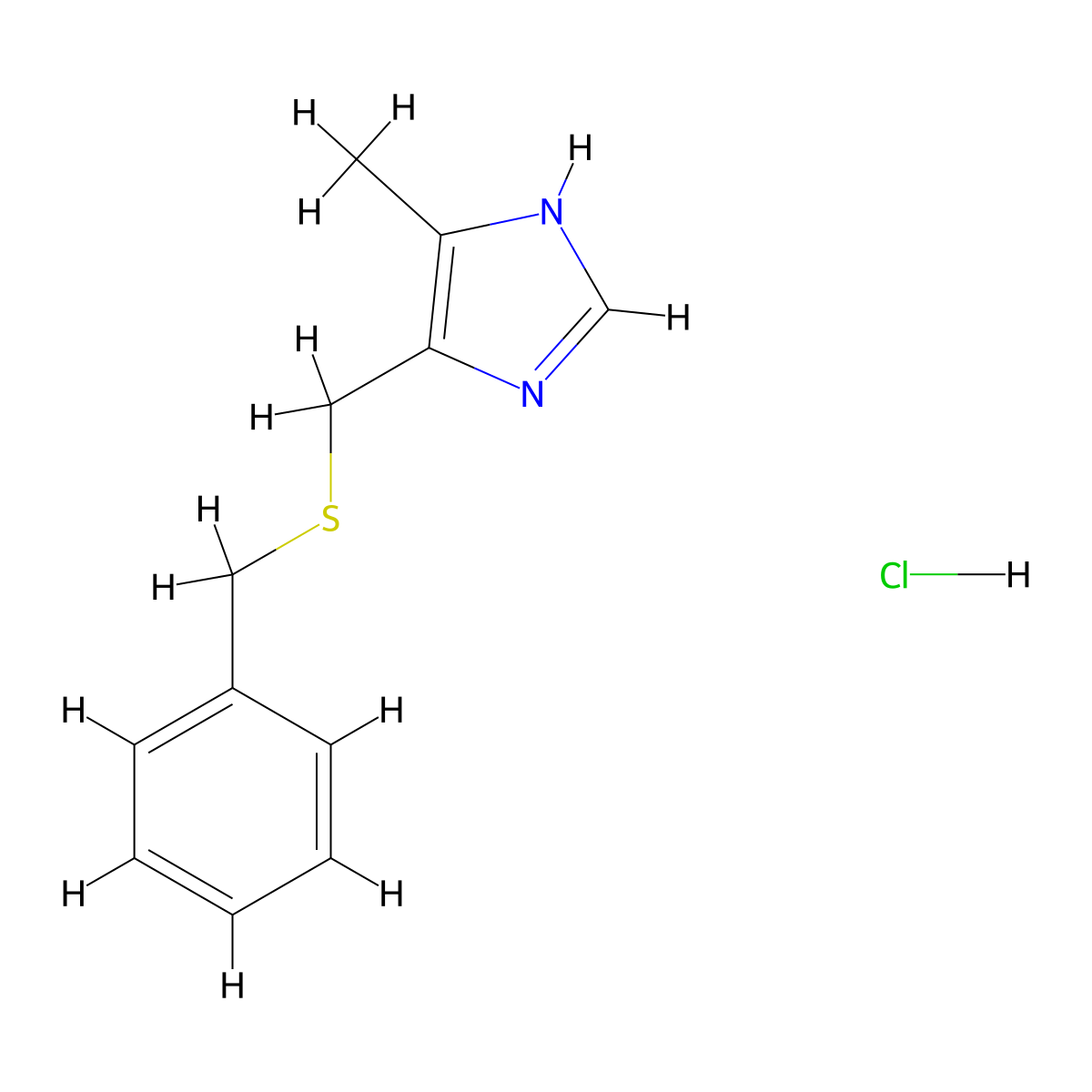 1H-Imidazole, 4-methyl-5-(((phenylmethyl)thio)methyl)-, monohydrochloride molecular structure, CAS 74461-53-3
