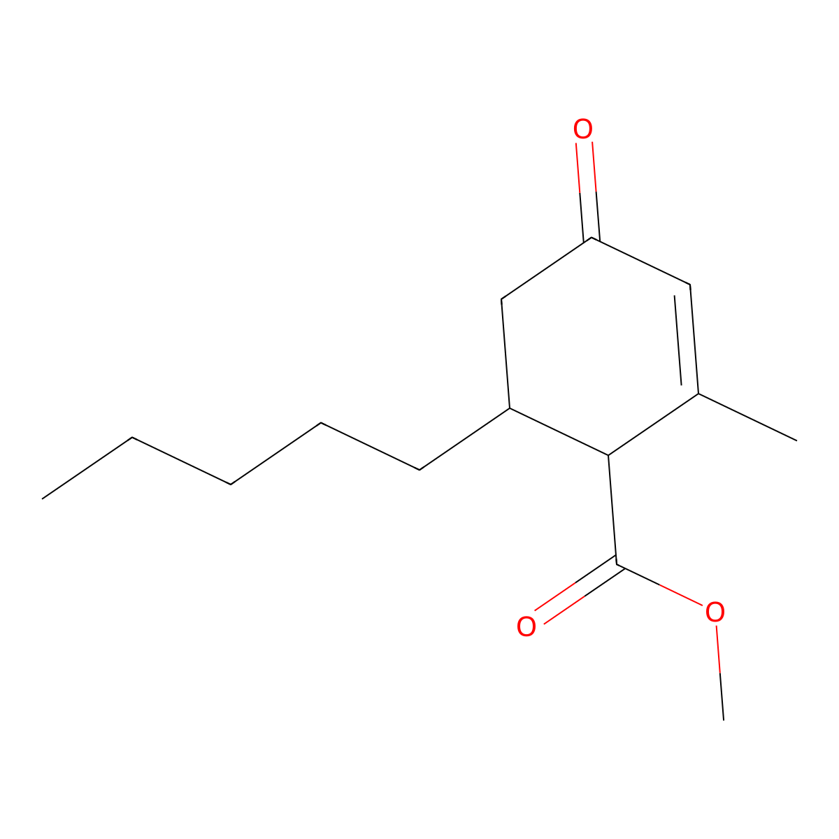 Methyl 2-methyl-4-oxo-6-pentylcyclohex-2-ene-1-carboxylate molecular structure, CAS 74502-28-6