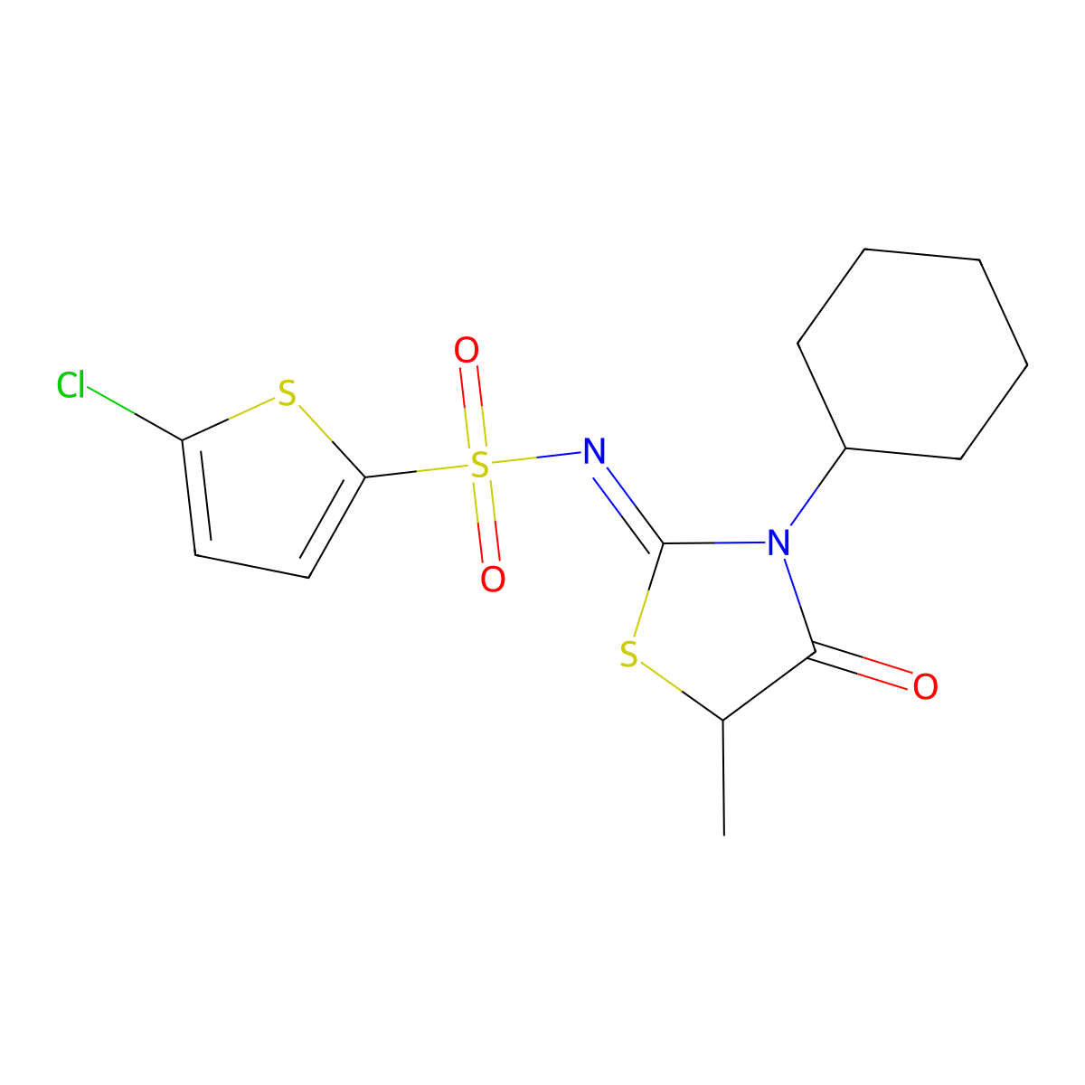 5-chloro-N-(3-cyclohexyl-5-methyl-4-oxo-1,3-thiazolidin-2-ylidene)thiophene-2-sulfonamide molecular structure, CAS 745026-59-9