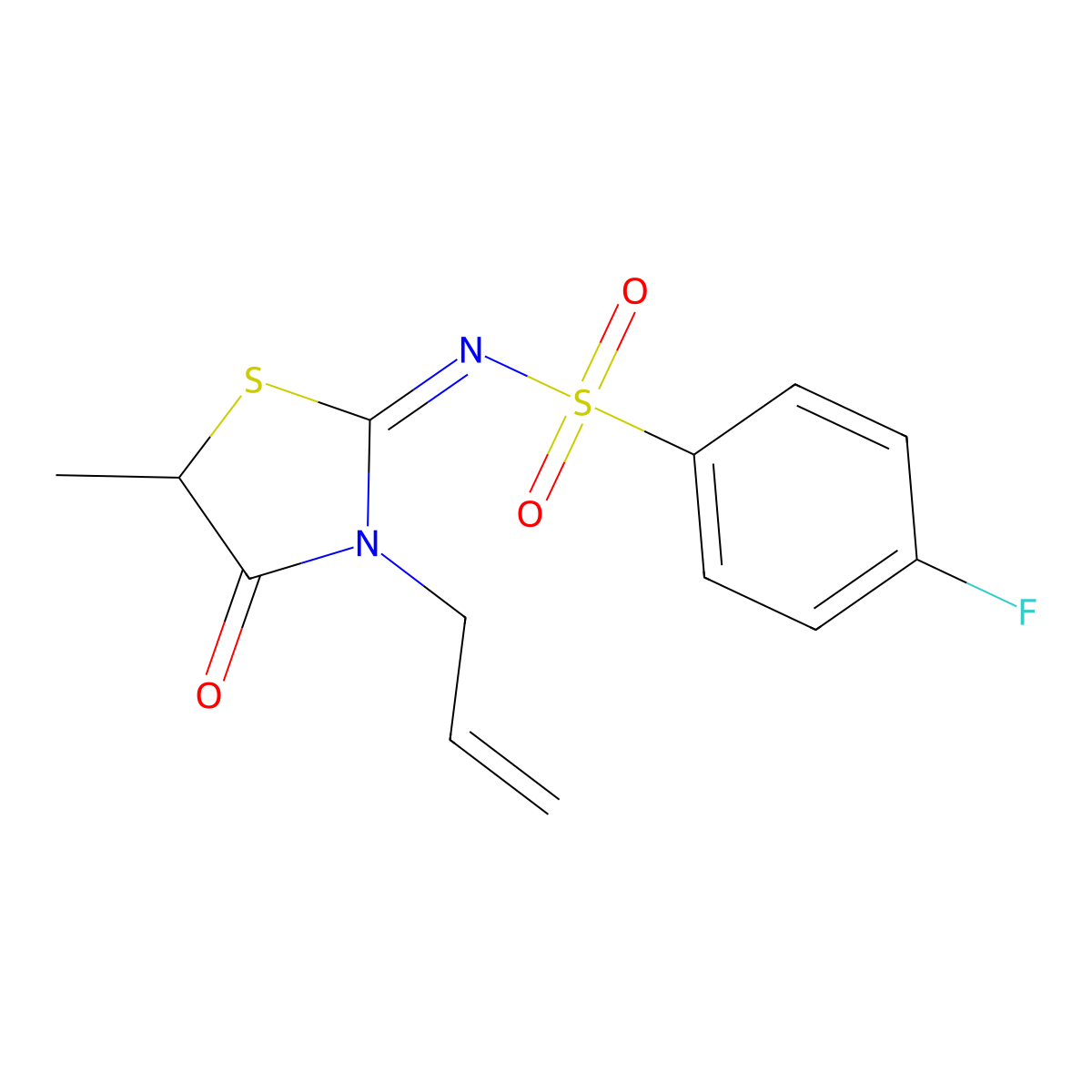 4-fluoro-N-[5-methyl-4-oxo-3-(prop-2-en-1-yl)-1,3-thiazolidin-2-ylidene]benzene-1-sulfonamide molecular structure, CAS 745026-61-3