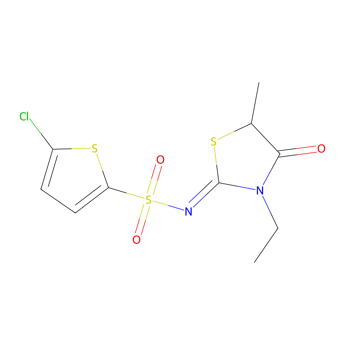 5-chloro-N-(3-ethyl-5-methyl-4-oxo-1,3-thiazolidin-2-ylidene)thiophene-2-sulfonamide molecular structure, CAS 745026-62-4