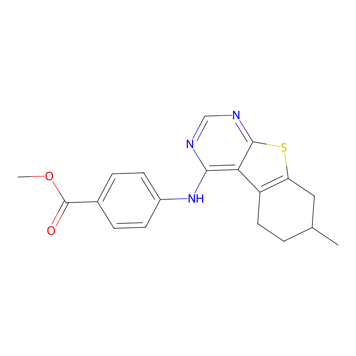 Methyl 4-[(7-methyl-5,6,7,8-tetrahydro[1]benzothieno[2,3-d]pyrimidin-4-yl)amino]benzoate molecular structure, CAS 745035-23-8