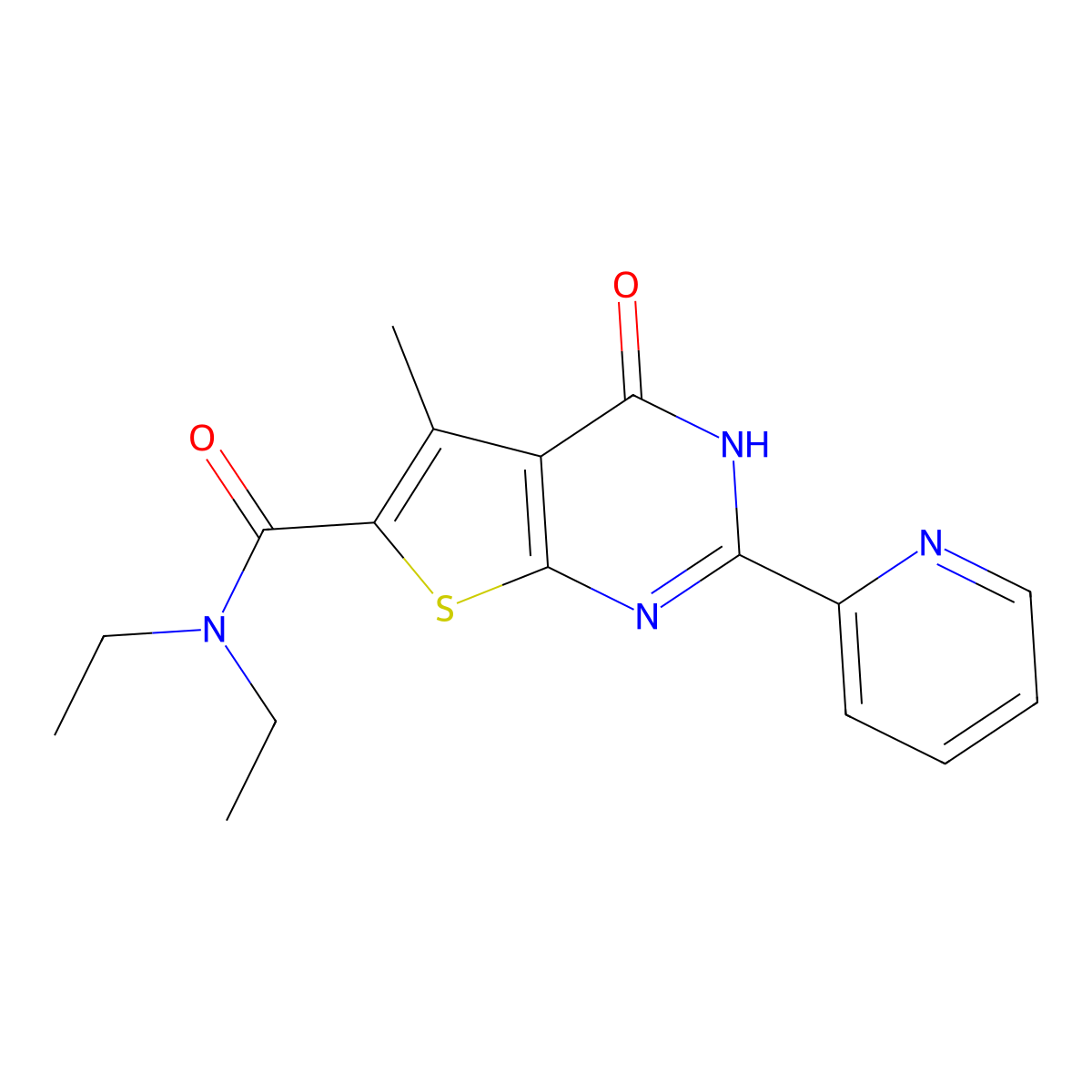 N,N-diethyl-5-methyl-4-oxo-2-pyridin-2-yl-3H-thieno[2,3-d]pyrimidine-6-carboxamide molecular structure, CAS 745035-26-1