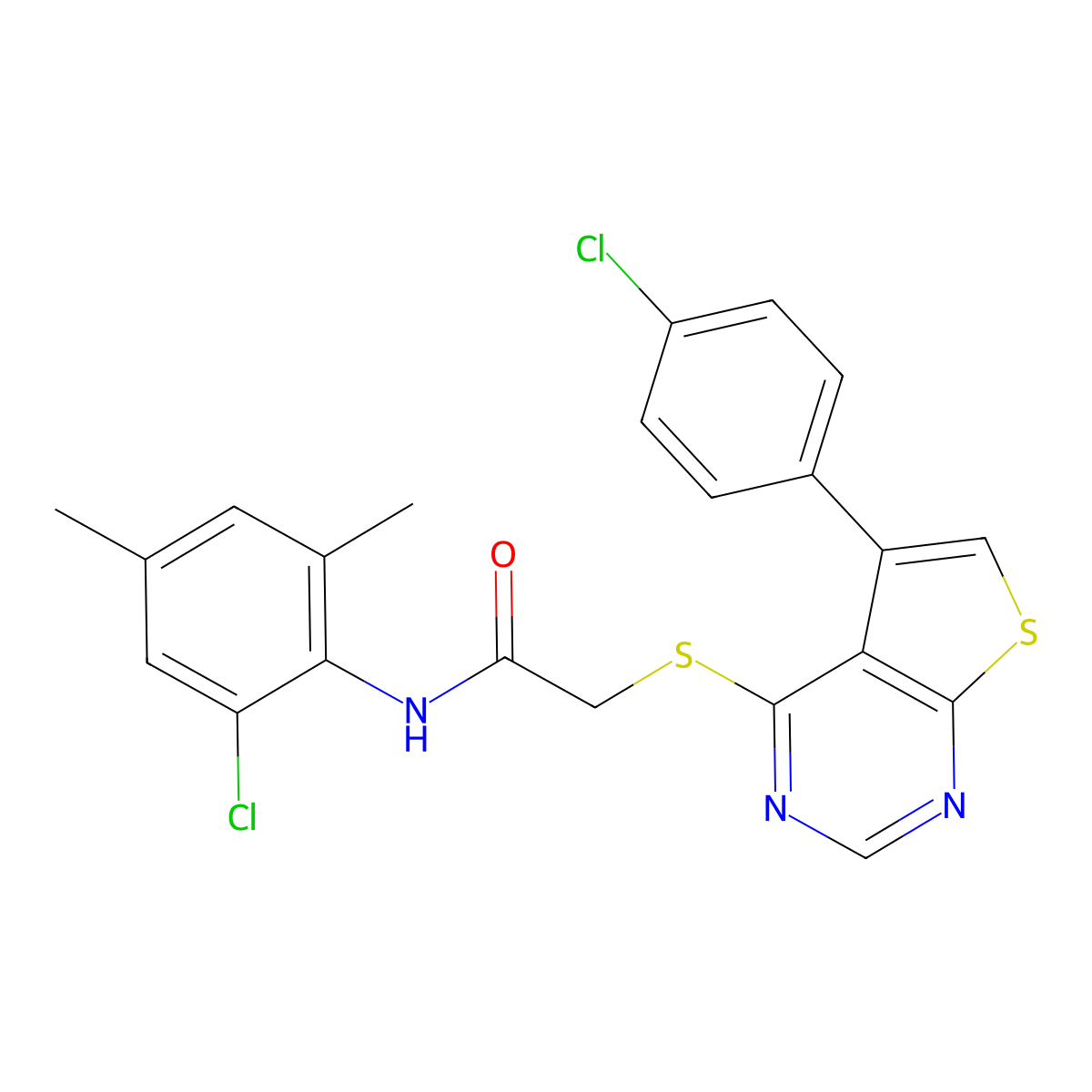 N-(2-chloro-4,6-dimethylphenyl)-2-{[5-(4-chlorophenyl)thieno[2,3-d]pyrimidin-4-yl]sulfanyl}acetamide molecular structure, CAS 745040-12-4