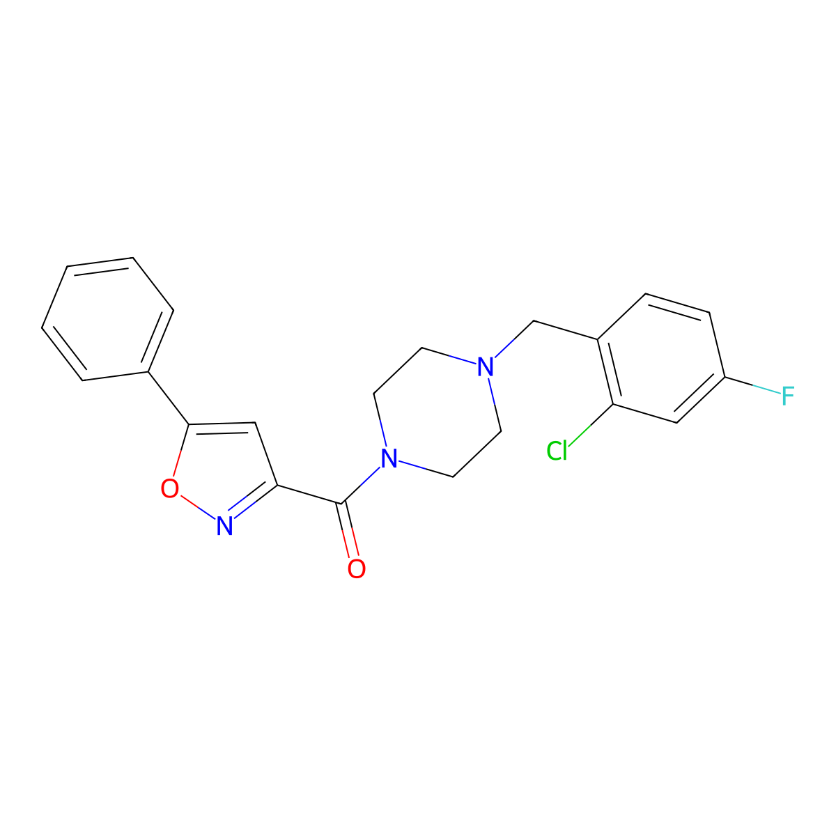 [4-(2-Chloro-4-fluorobenzyl)piperazin-1-yl](5-phenyl-1,2-oxazol-3-yl)methanone molecular structure, CAS 745042-73-3