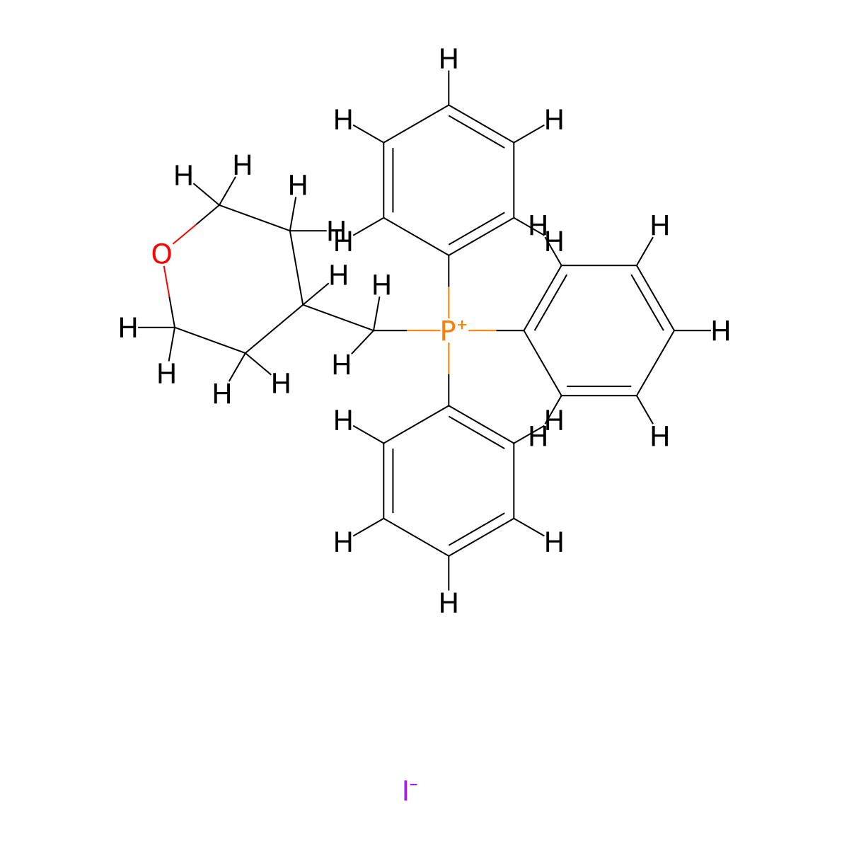 Triphenyl[(tetrahydro-2H-pyran-4-yl)methyl]phosphonium iodide molecular structure, CAS 745052-92-0