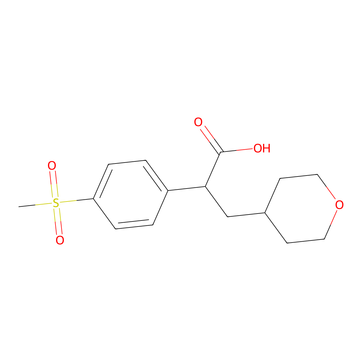 2-(4-(Methylsulfonyl)phenyl)-3-(tetrahydro-2H-pyran-4-yl)propanoic acid molecular structure, CAS 745053-22-9