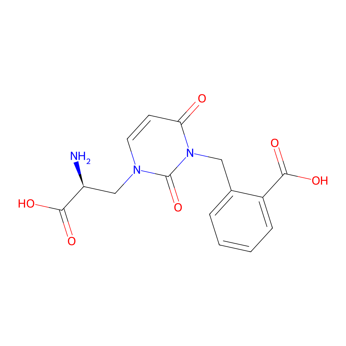 2-((3-((2S)-2-amino-2-carboxyethyl)-2,6-dioxo-1,2,3,6-tetrahydropyrimidin-1-yl)methyl)benzoic acid molecular structure, CAS 745055-91-8