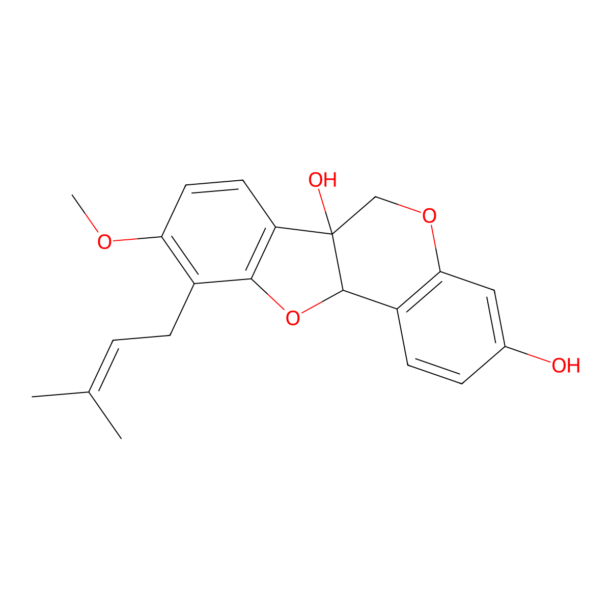 (6aS,11aS)-9-methoxy-10-(3-methyl-2-buten-1-yl)-6H-benzofuro(3,2-c)(1)benzopyran-3,6a(11aH)-diol molecular structure, CAS 74515-47-2