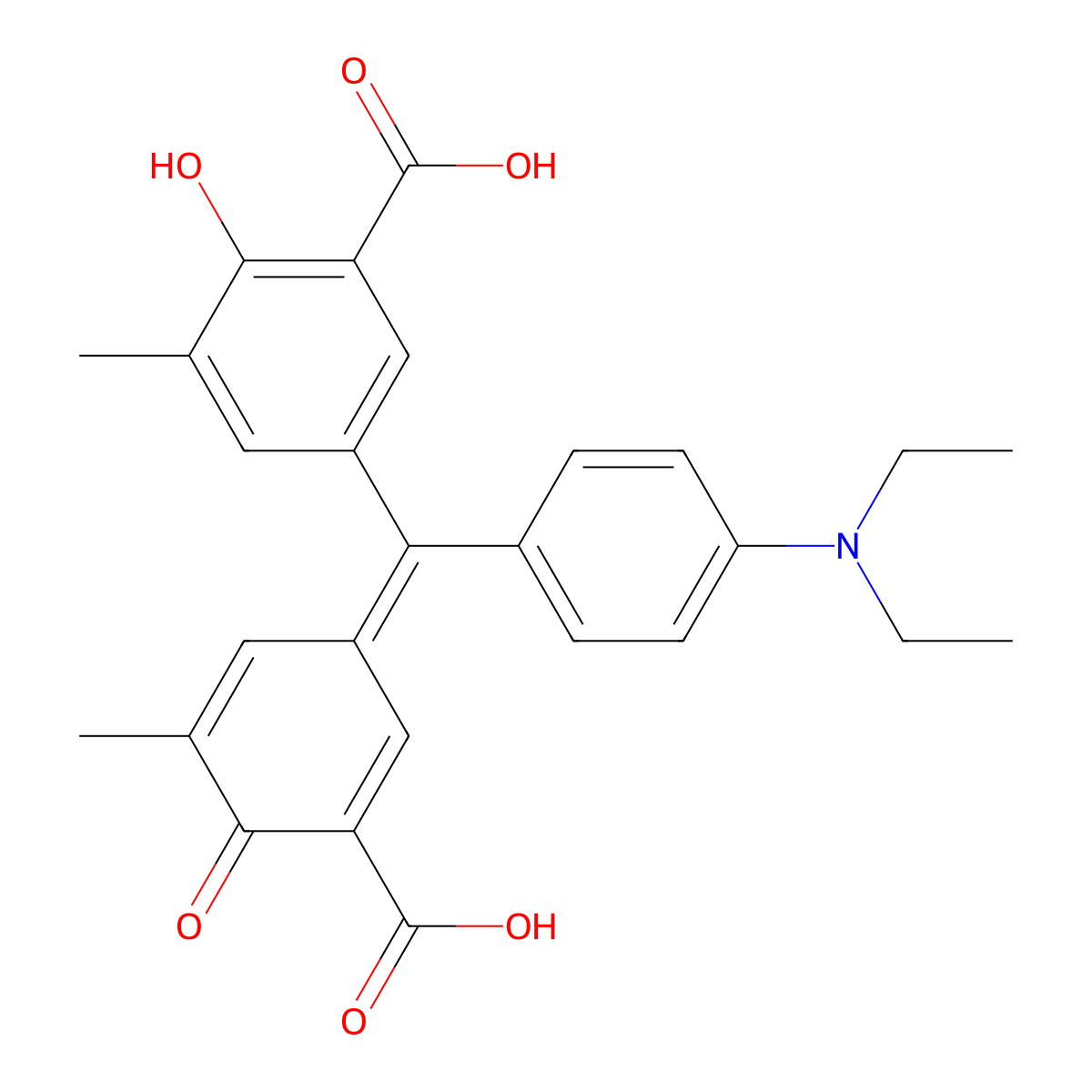 5-[(3-Carboxy-5-methyl-4-oxocyclohexa-2,5-dien-1-ylidene)-[4-(diethylamino)phenyl]methyl]-2-hydroxy-3-methylbenzoic acid molecular structure, CAS 7452-51-9