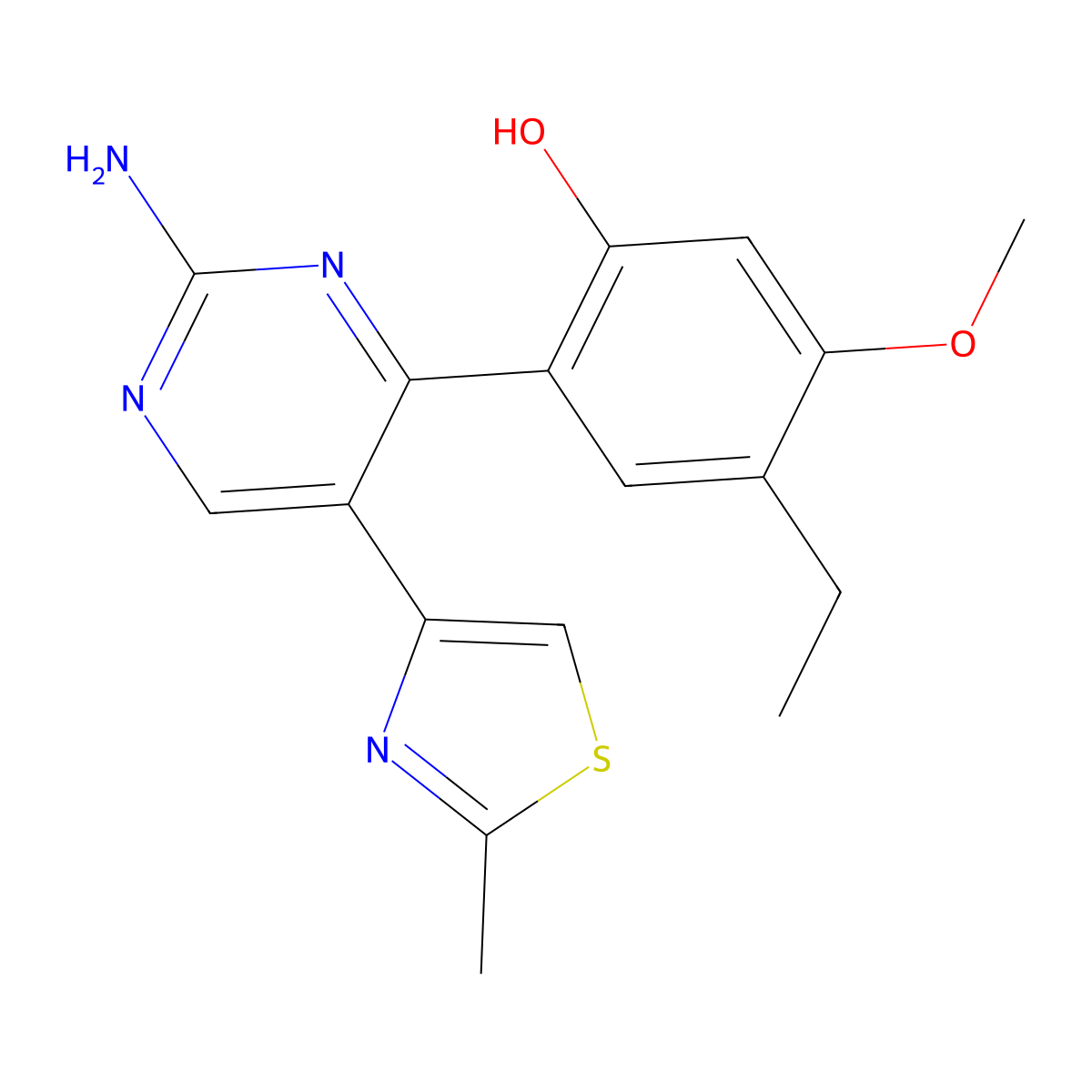 2-(2-Amino-5-(2-methylthiazol-4-yl)pyrimidin-4-yl)-4-ethyl-5-methoxyphenol molecular structure, CAS 74527-30-3