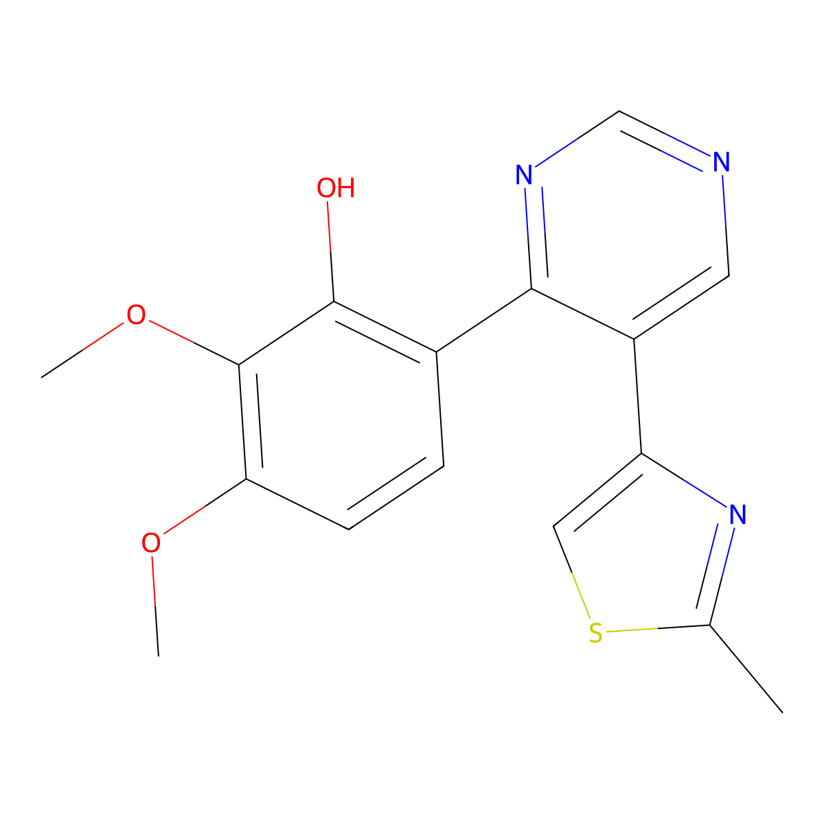 2,3-Dimethoxy-6-(5-(2-methylthiazol-4-yl)pyrimidin-4-yl)phenol molecular structure, CAS 74527-34-7