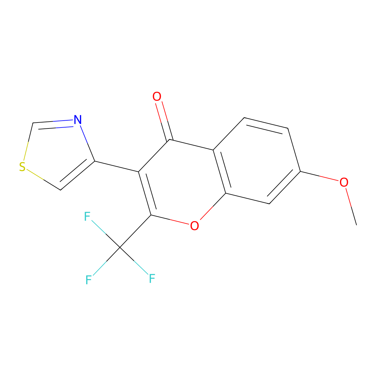 7-methoxy-3-(thiazol-4-yl)-2-(trifluoromethyl)-4H-chromen-4-one molecular structure, CAS 74527-40-5
