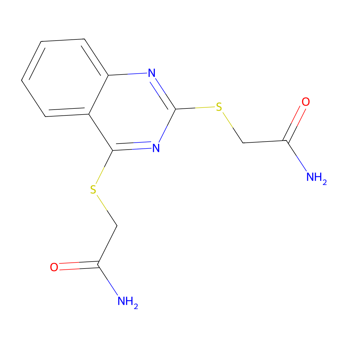2-[2-(2-Amino-2-oxoethyl)sulfanylquinazolin-4-yl]sulfanylacetamide molecular structure, CAS 74537-68-1