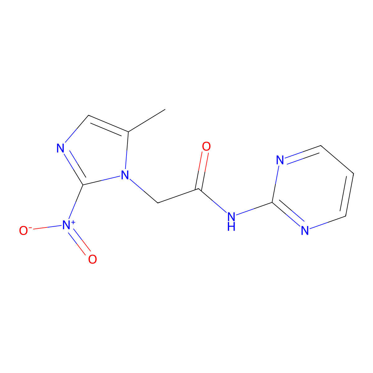 2-Methyl-5-nitro-N-2-pyrimidinyl-1H-imidazole-1-acetamide molecular structure, CAS 74550-89-3