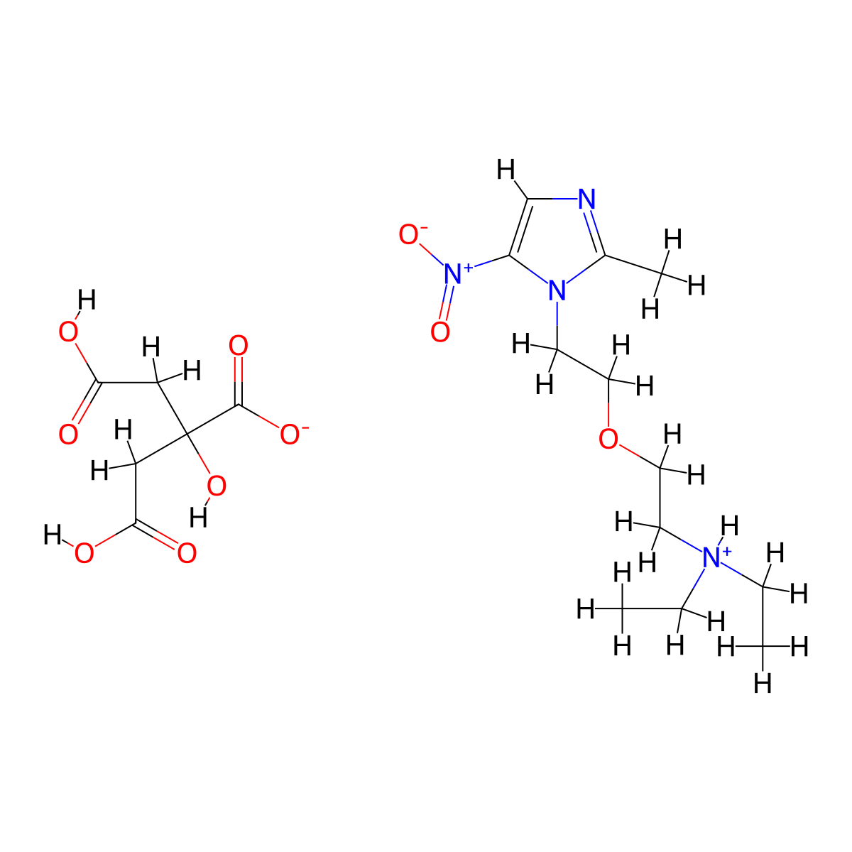 Ethanamine, N,N-diethyl-2-(2-(2-methyl-5-nitro-1H-imidazol-1-yl)ethoxy)-, 2-hydroxy-1,2,3-propanetricarboxylate (1:1) molecular structure, CAS 74550-91-7