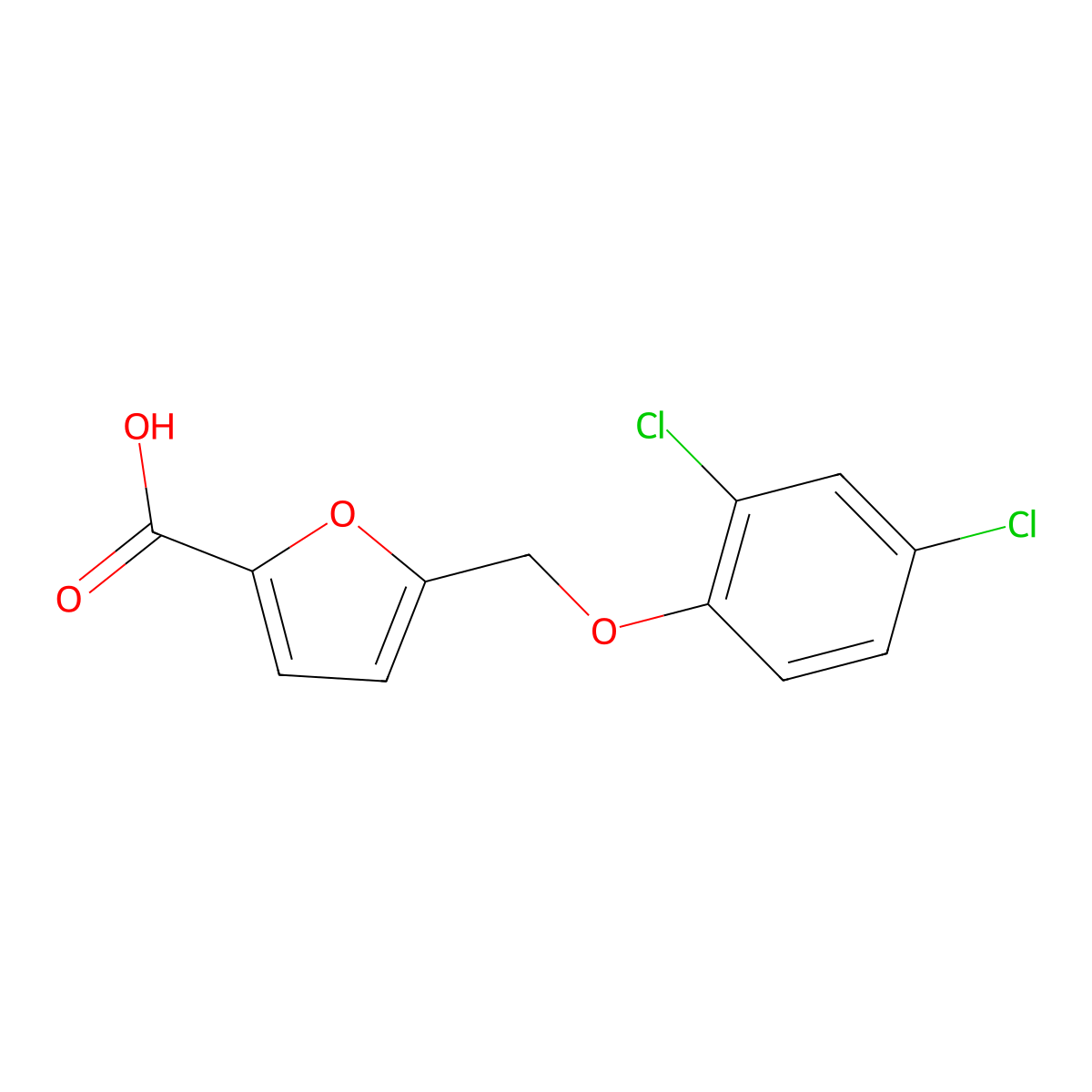 5-[(2,4-Dichlorophenoxy)methyl]-2-furancarboxylic acid molecular structure, CAS 74556-60-8