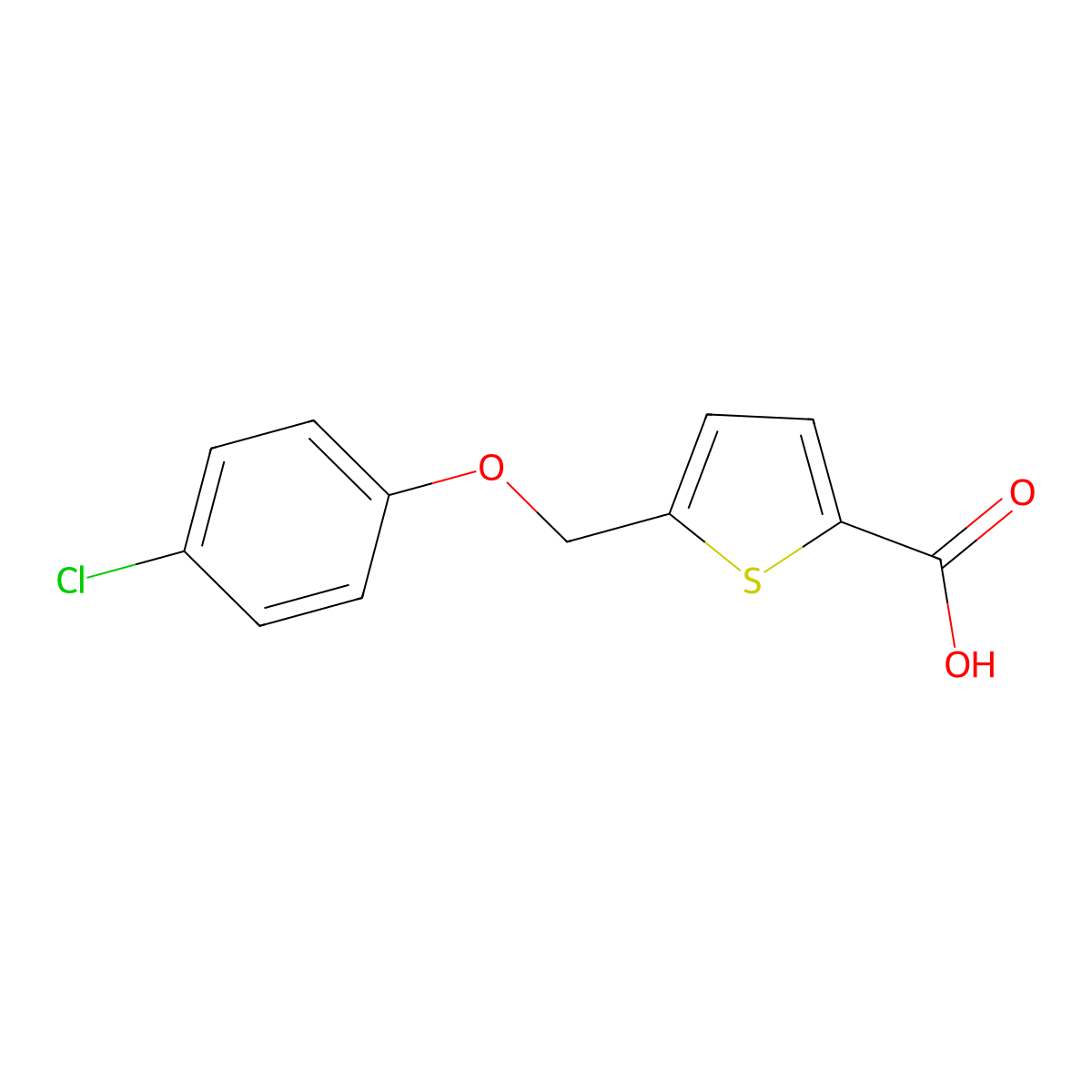5-[(4-Chlorophenoxy)methyl]thiophene-2-carboxylic acid molecular structure, CAS 74556-82-4