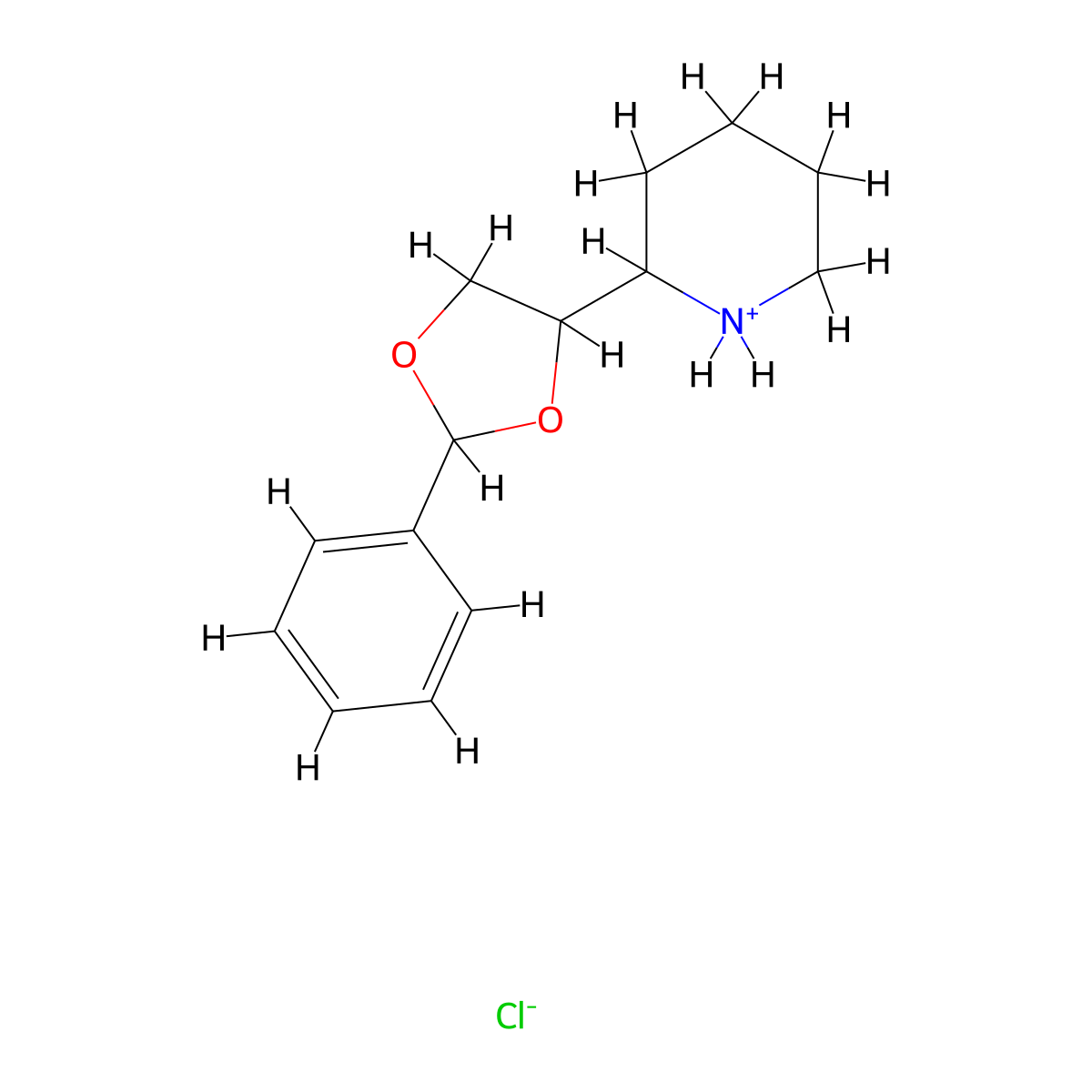 2-(2-Phenyl-1,3-dioxolan-4-yl)piperidine--hydrogen chloride (1/1) molecular structure, CAS 7456-94-2