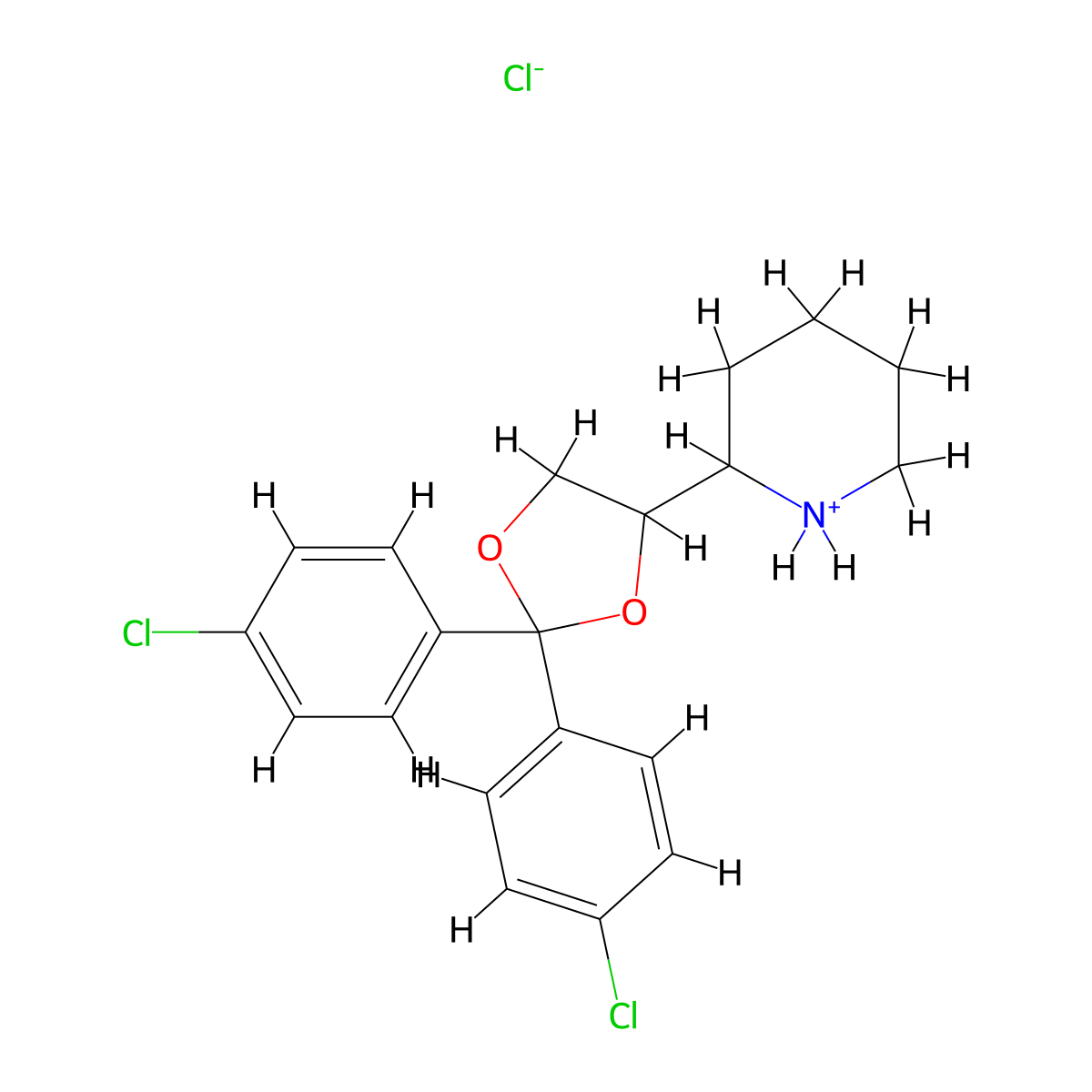 1,3-Dioxolane, 2,2-bis(p-chlorophenyl)-4-(2-piperidyl)-, hydrochloride molecular structure, CAS 7457-29-6