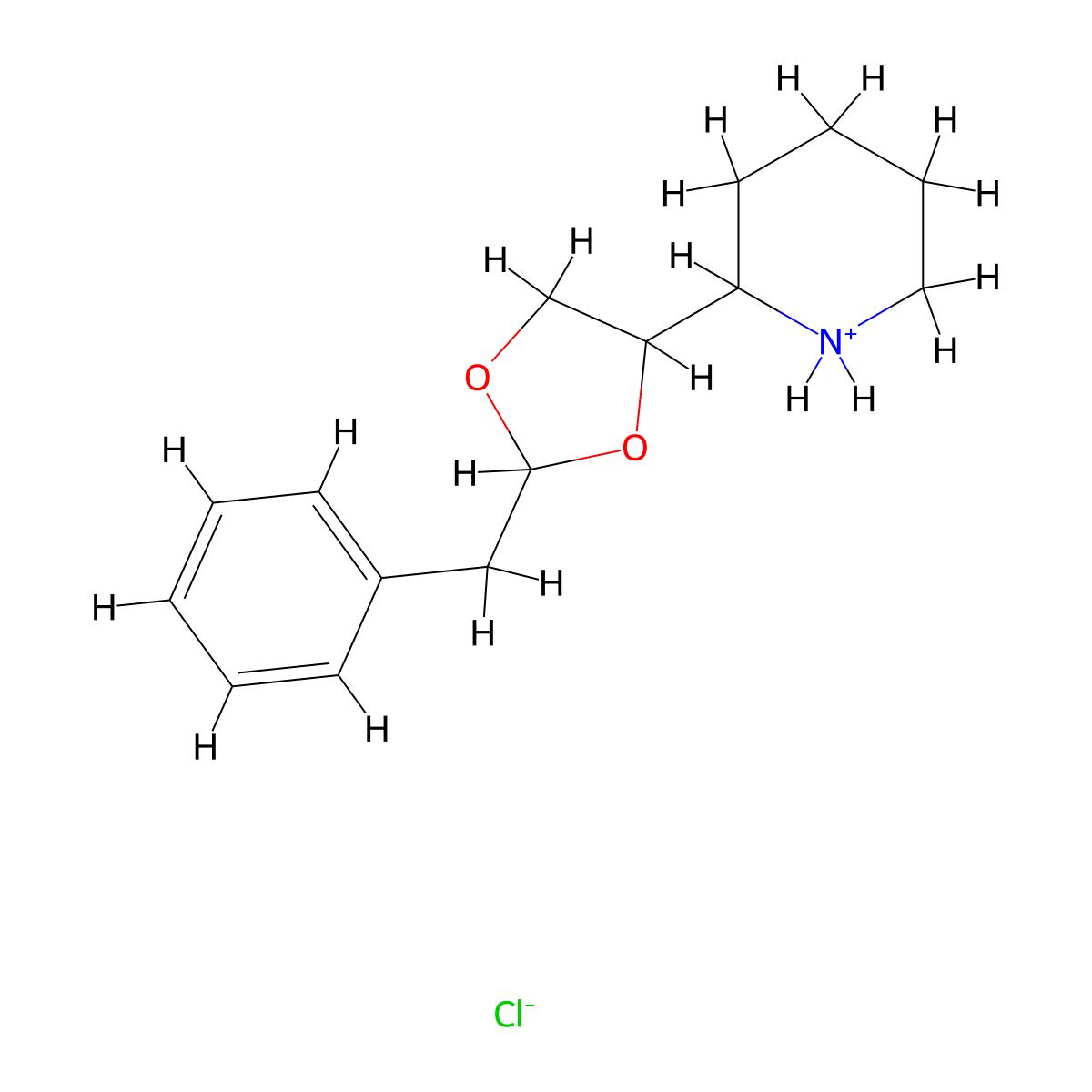 2-(2-Benzyl-1,3-dioxolan-4-yl)piperidine--hydrogen chloride (1/1) molecular structure, CAS 7457-33-2