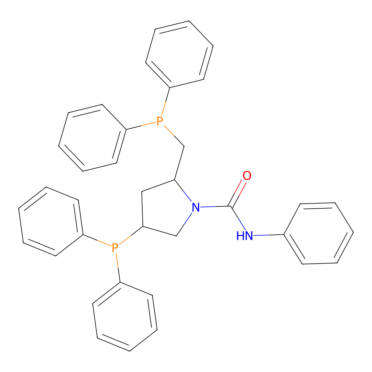 (2S,4S)-4-(Diphenylphosphino)-2-[(diphenylphosphino)methyl]-N-phenyl-1-pyrrolidinecarboxamide molecular structure, CAS 74571-27-0