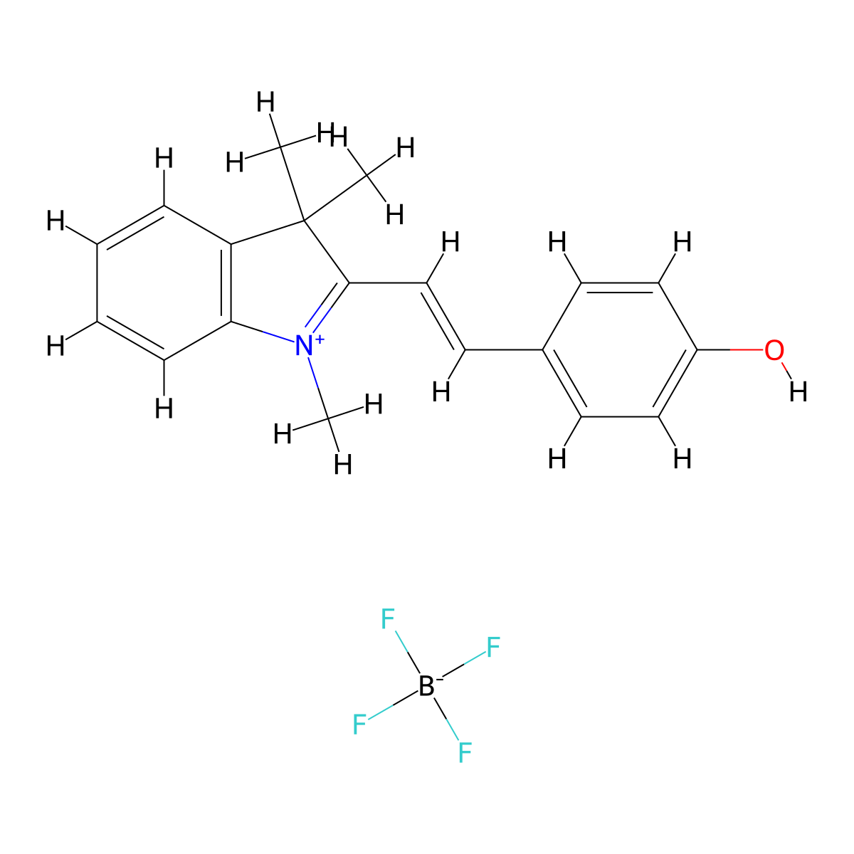2-[(E)-2-(4-hydroxyphenyl)ethenyl]-1,3,3-trimethyl-3H-indol-1-ium; tetrafluoroboranuide molecular structure, CAS 745784-39-8