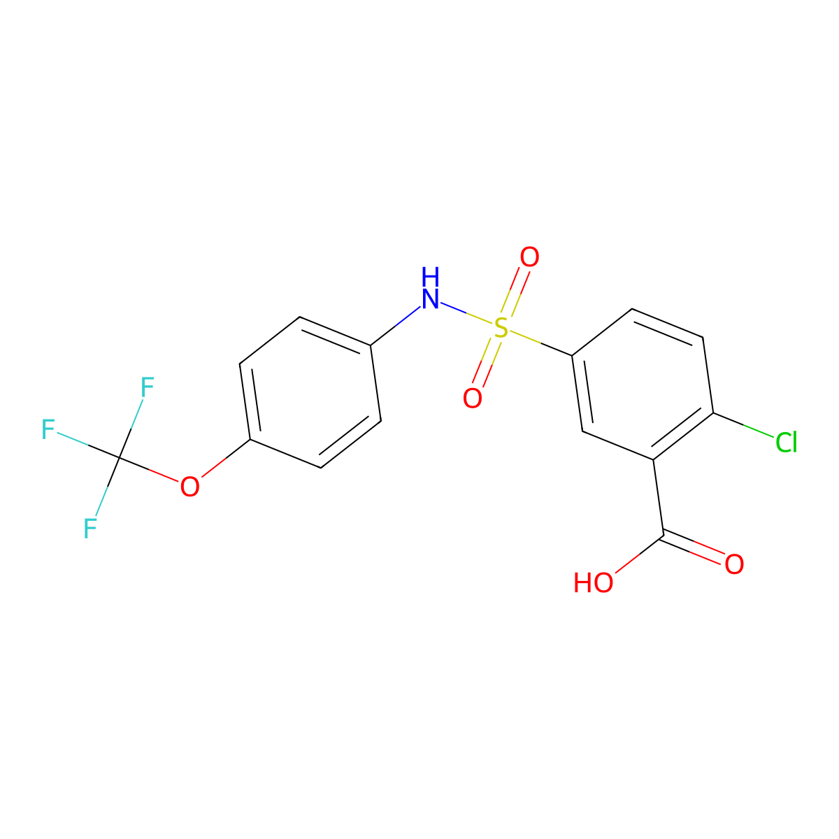 2-Chloro-5-{[4-(trifluoromethoxy)phenyl]sulfamoyl}benzoic acid molecular structure, CAS 745798-18-9