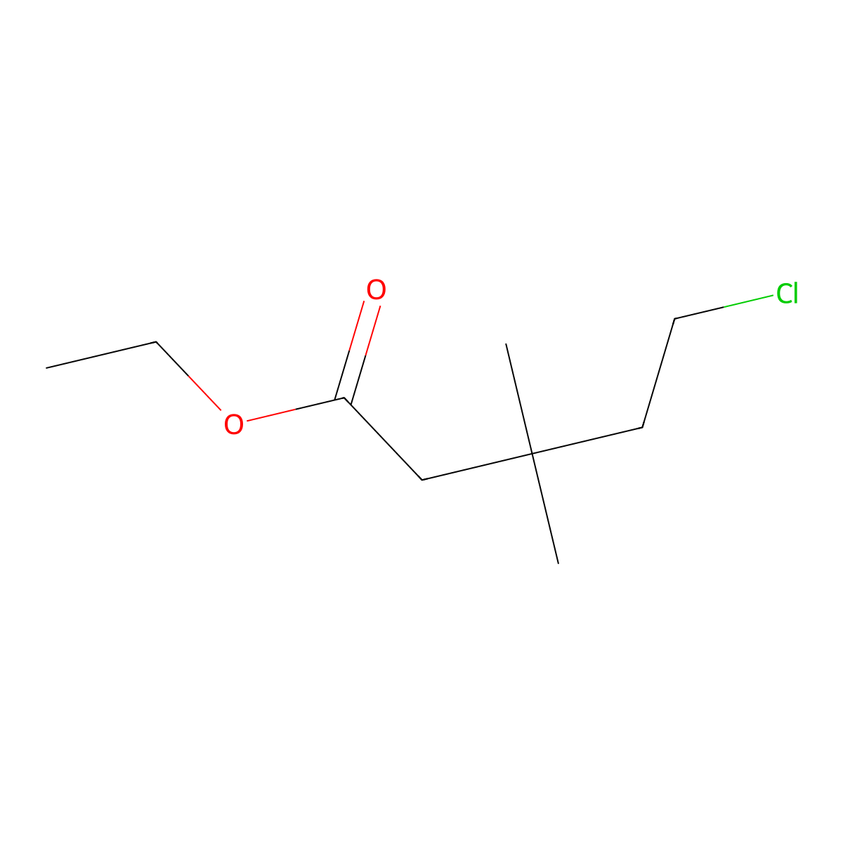 Ethyl 5-chloro-3,3-dimethylpentanoate molecular structure, CAS 74580-61-3