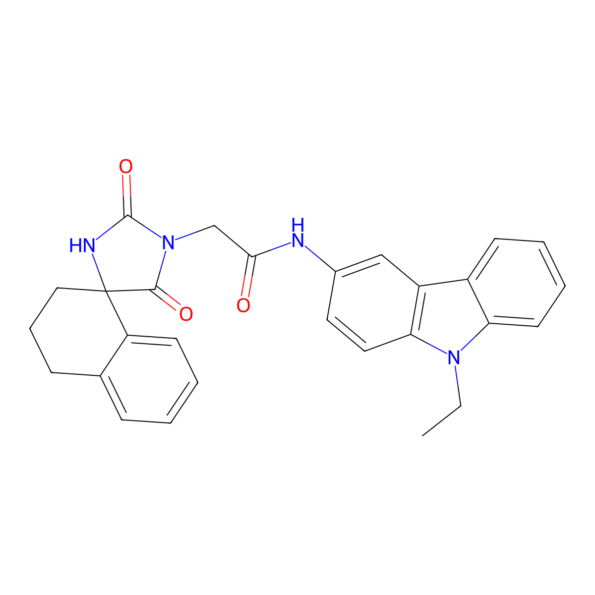 2-{2,5-dioxo-3',4'-dihydro-2'H-spiro[imidazolidine-4,1'-naphthalen]-1-yl}-N-(9-ethyl-9H-carbazol-3-yl)acetamide molecular structure, CAS 745802-73-7