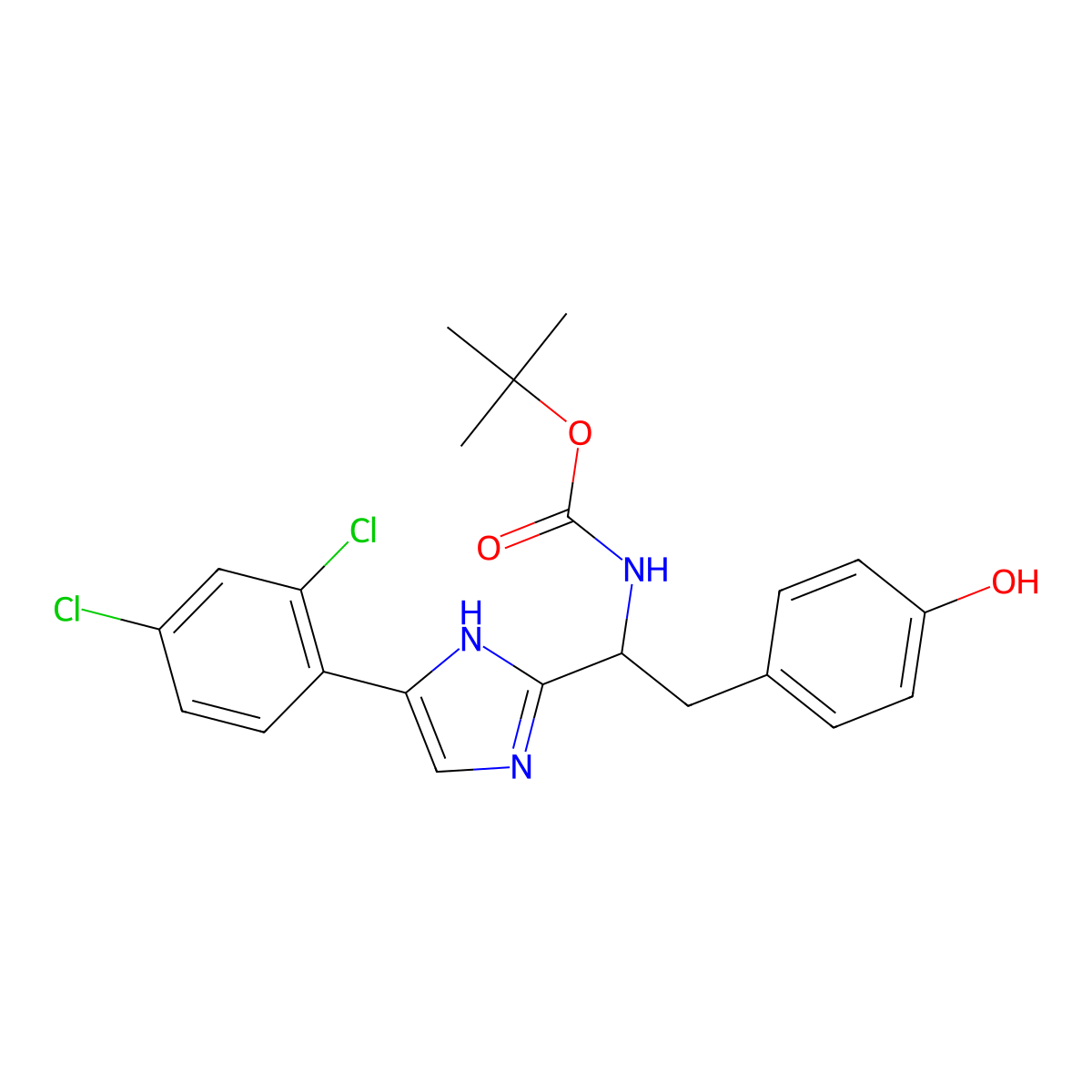 [(1S)-1-[4-(2,4-Dichlorophenyl)-1H-imidazol-2-yl]-2-(4-hydroxyphenyl)ethyl]carbamic acid tert-butyl ester molecular structure, CAS 745833-94-7