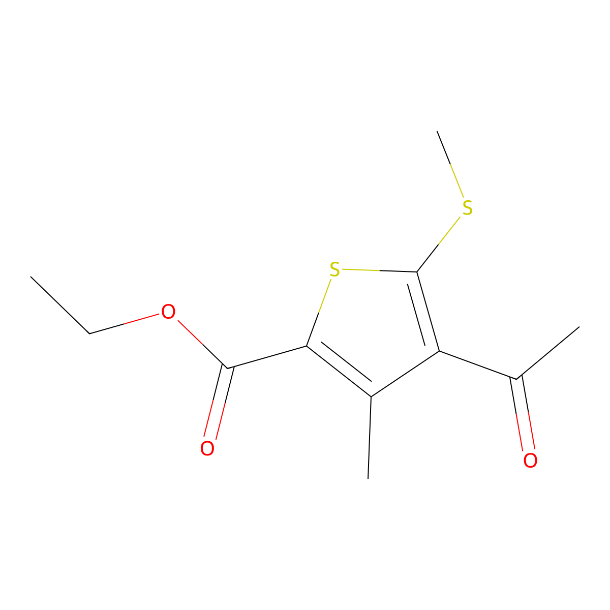 Ethyl 4-acetyl-3-methyl-5-(methylthio)thiophene-2-carboxylate molecular structure, CAS 74597-79-8