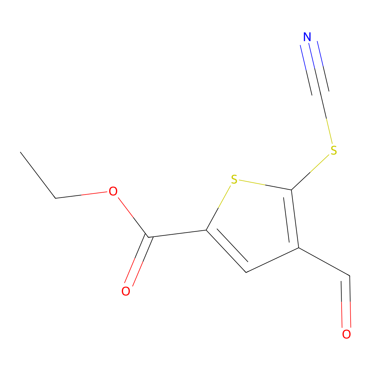 Ethyl 4-formyl-5-thiocyanato-2-thiophenecarboxylate molecular structure, CAS 74598-09-7