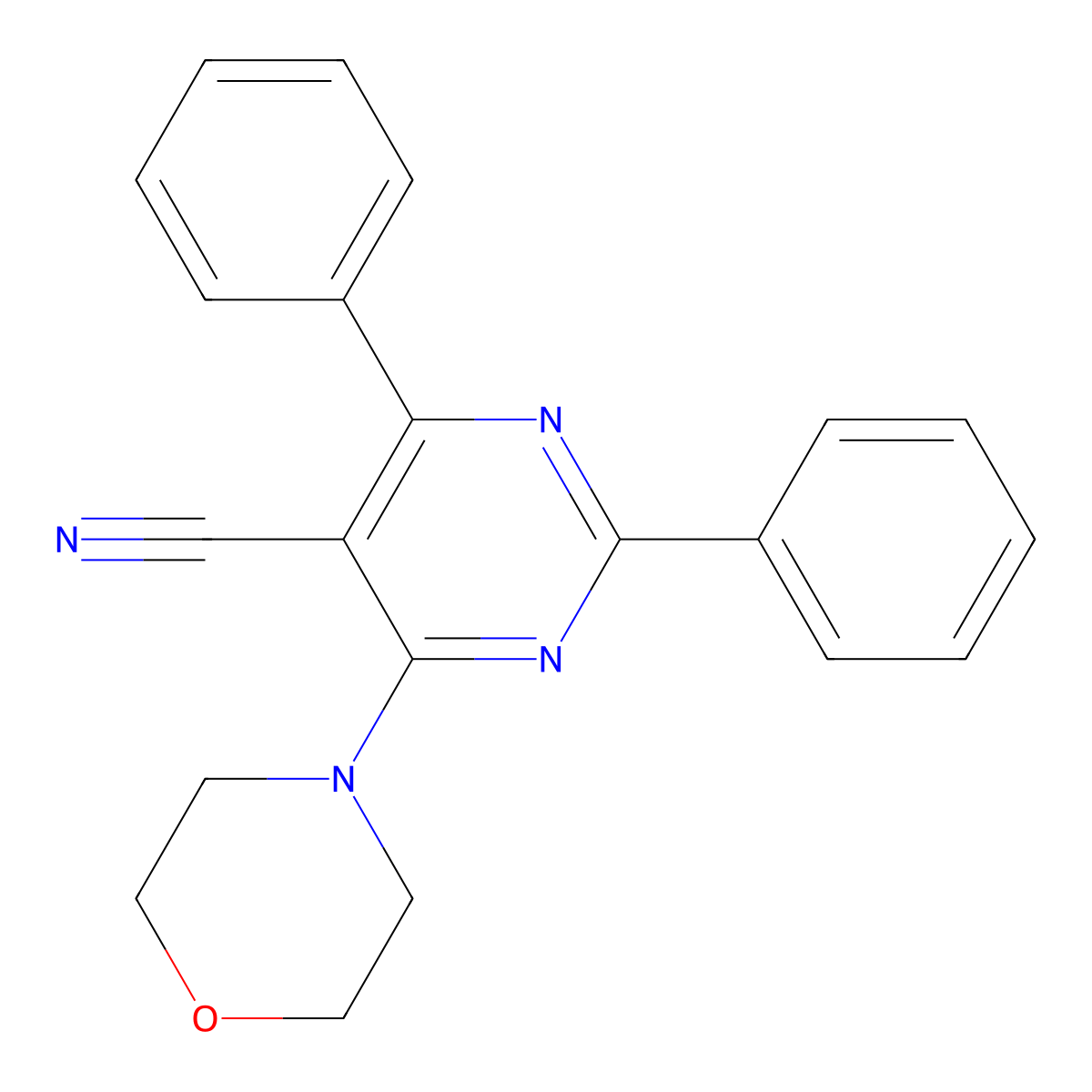 4-(4-Morpholinyl)-2,6-diphenyl-5-pyrimidinecarbonitrile molecular structure, CAS 746-67-8