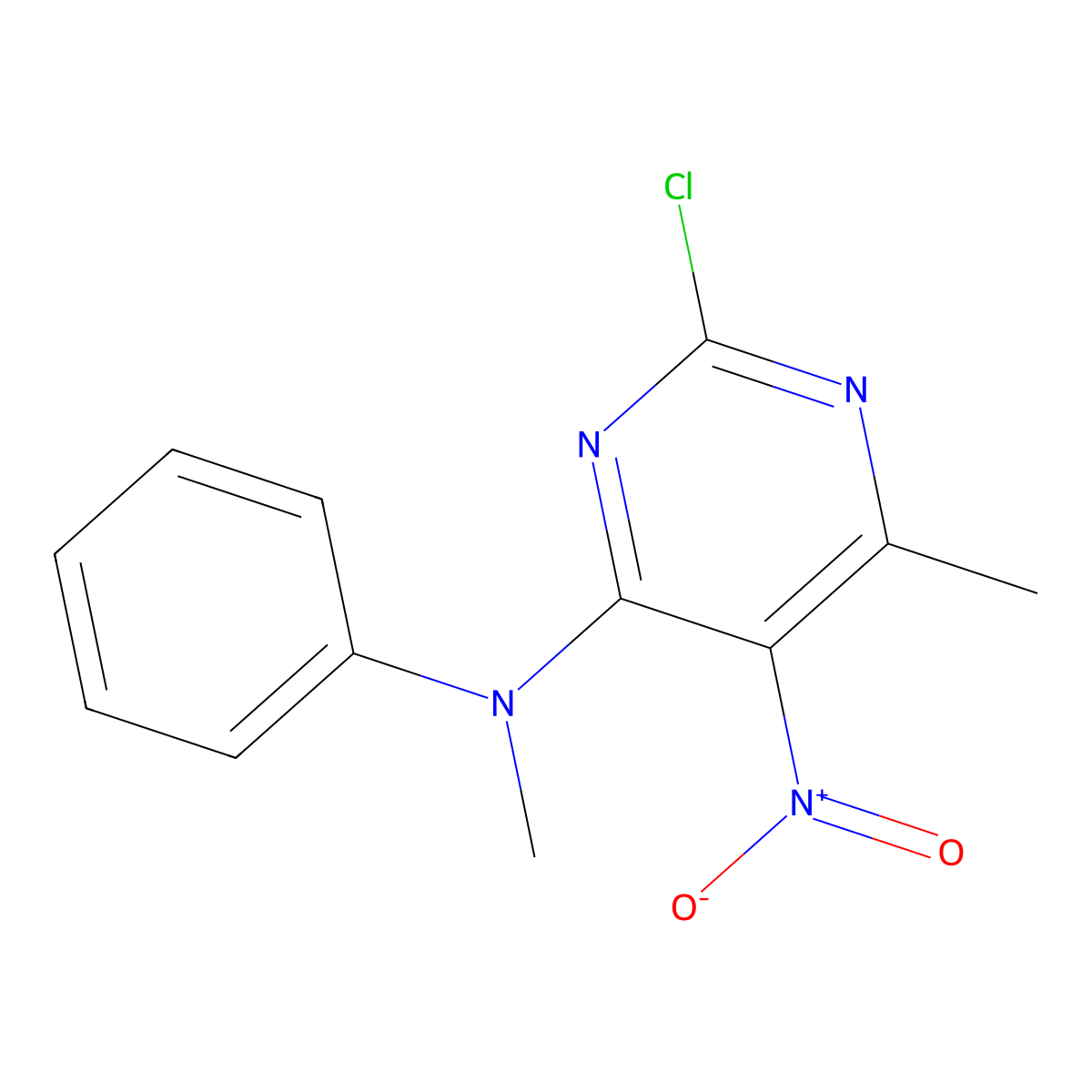 2-chloro-N,6-dimethyl-5-nitro-N-phenylpyrimidin-4-amine molecular structure, CAS 7460-27-7
