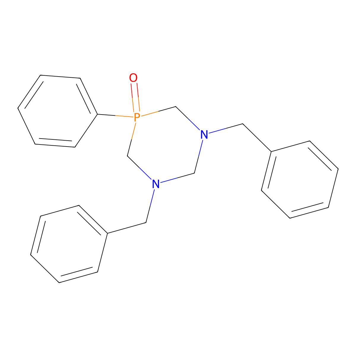 1,3,5-Diazaphosphorine, hexahydro-1,3-bis(phenylmethyl)-5-phenyl-, 5-oxide molecular structure, CAS 74607-64-0