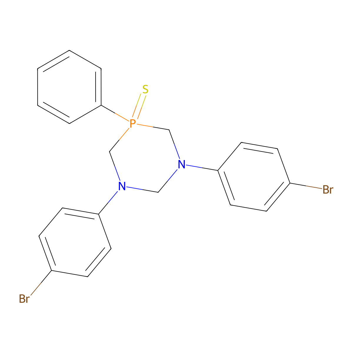 1,3,5-Diazaphosphorine, hexahydro-1,3-bis(4-bromophenyl)-5-phenyl-, 5-sulfide molecular structure, CAS 74607-66-2
