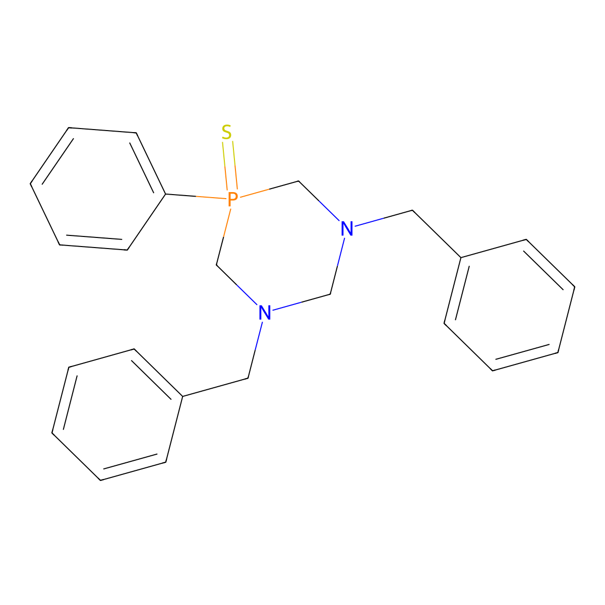 1,3,5-Diazaphosphorine, hexahydro-1,3-bis(phenylmethyl)-5-phenyl-, 5-sulfide molecular structure, CAS 74607-67-3