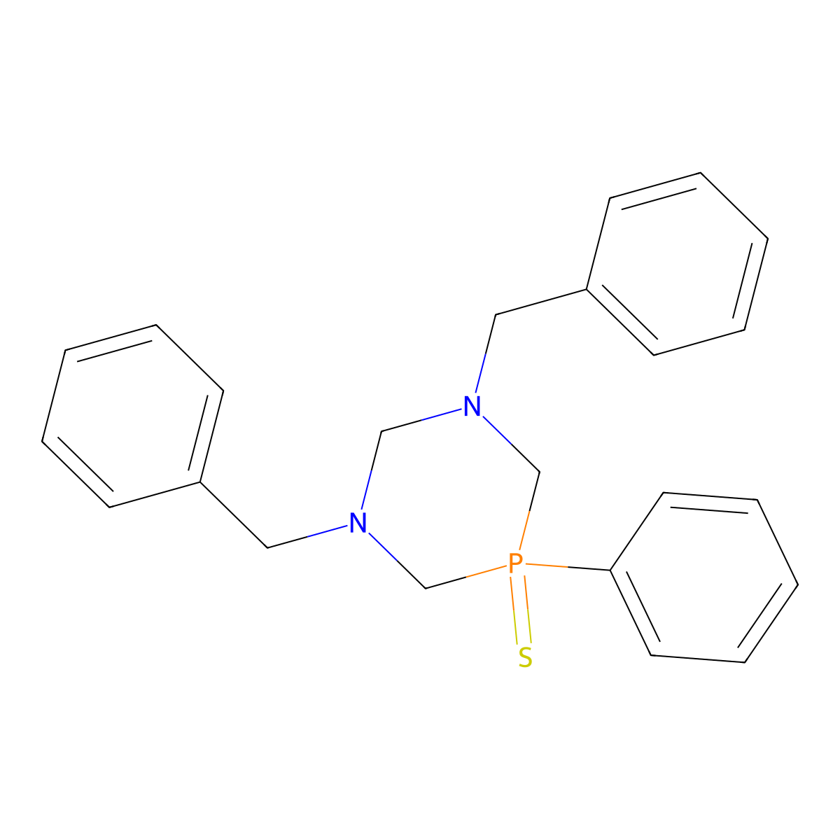 1,3,5-Diazaphosphorine, hexahydro-1,3-bis(phenylmethyl)-5-phenyl-, 5-sulfide molecular structure, CAS 74607-67-3
